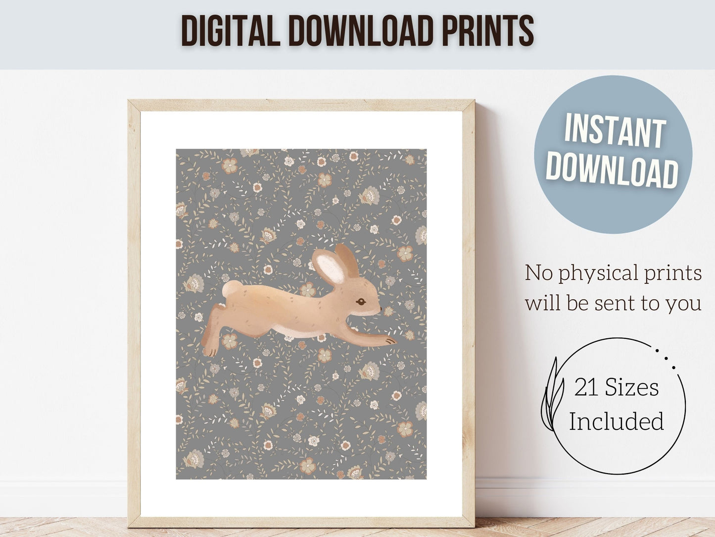 Bunny Nursery Print Set, Woodland Wildflower Bunny Nursery Decor, Floral Bunny Nursery Wall Art Printable Bunnies Wall Decor Digital Print