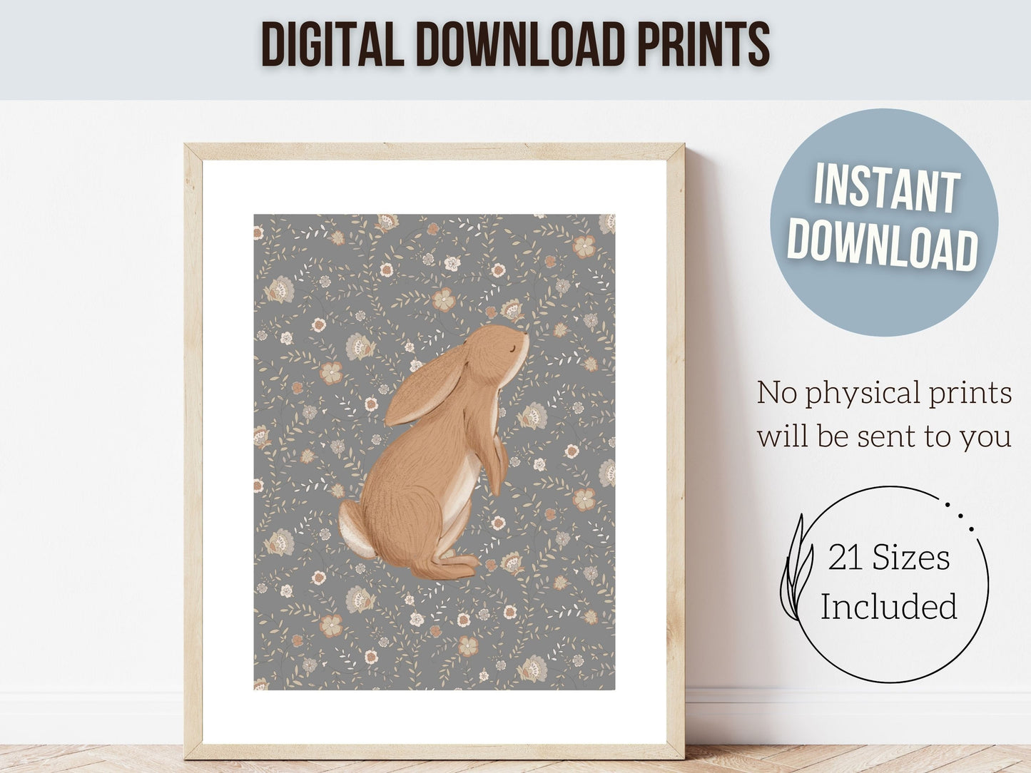Bunny Nursery Print Set, Woodland Wildflower Bunny Nursery Decor, Floral Bunny Nursery Wall Art Printable Bunnies Wall Decor Digital Print