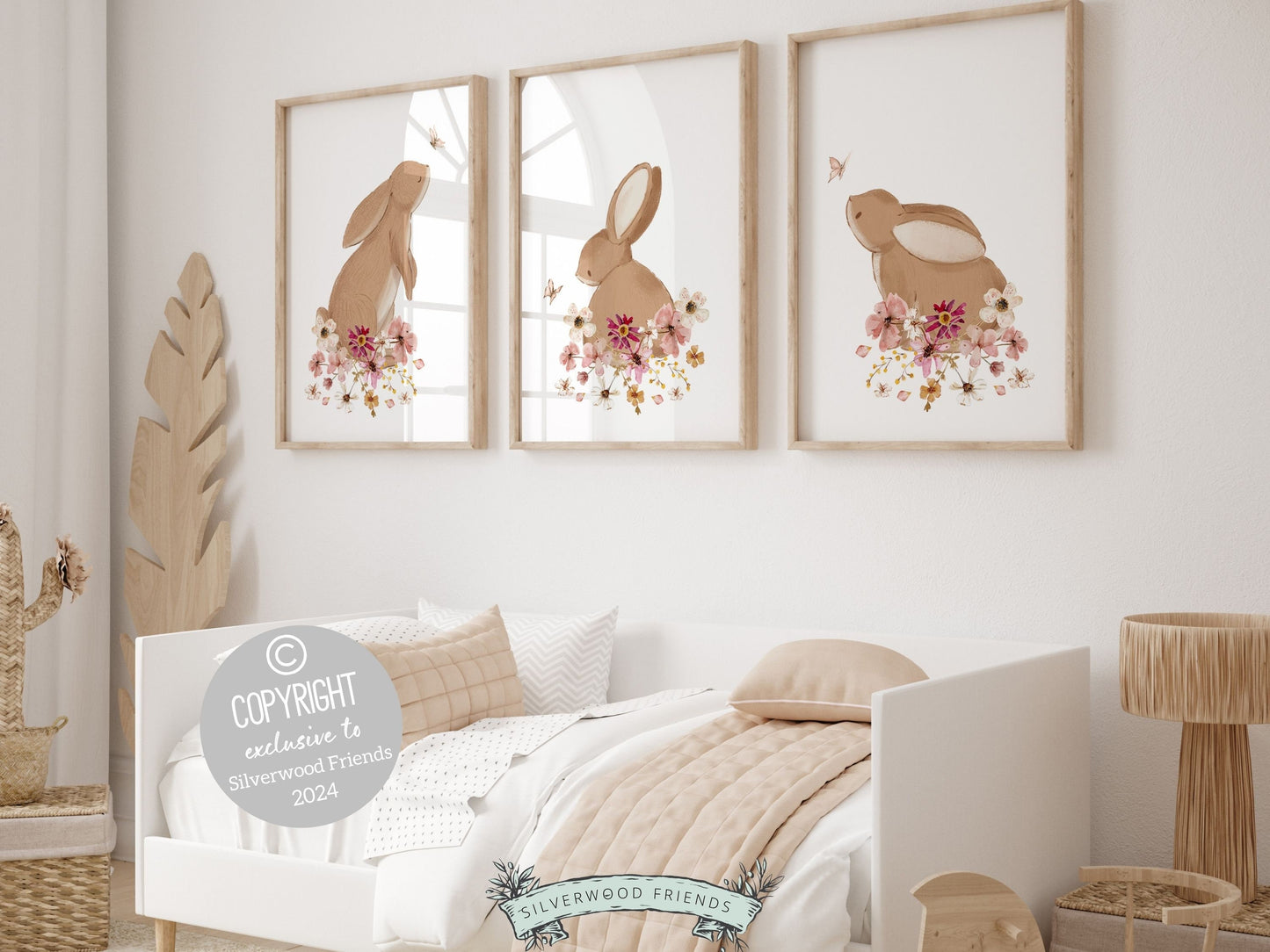 Bunny Nursery Prints, Floral Bunny Nursery Wall Art, Wildflower Nursery Decor, Girl Nursery Prints, Bunny Wildflower Nursery Digital Print