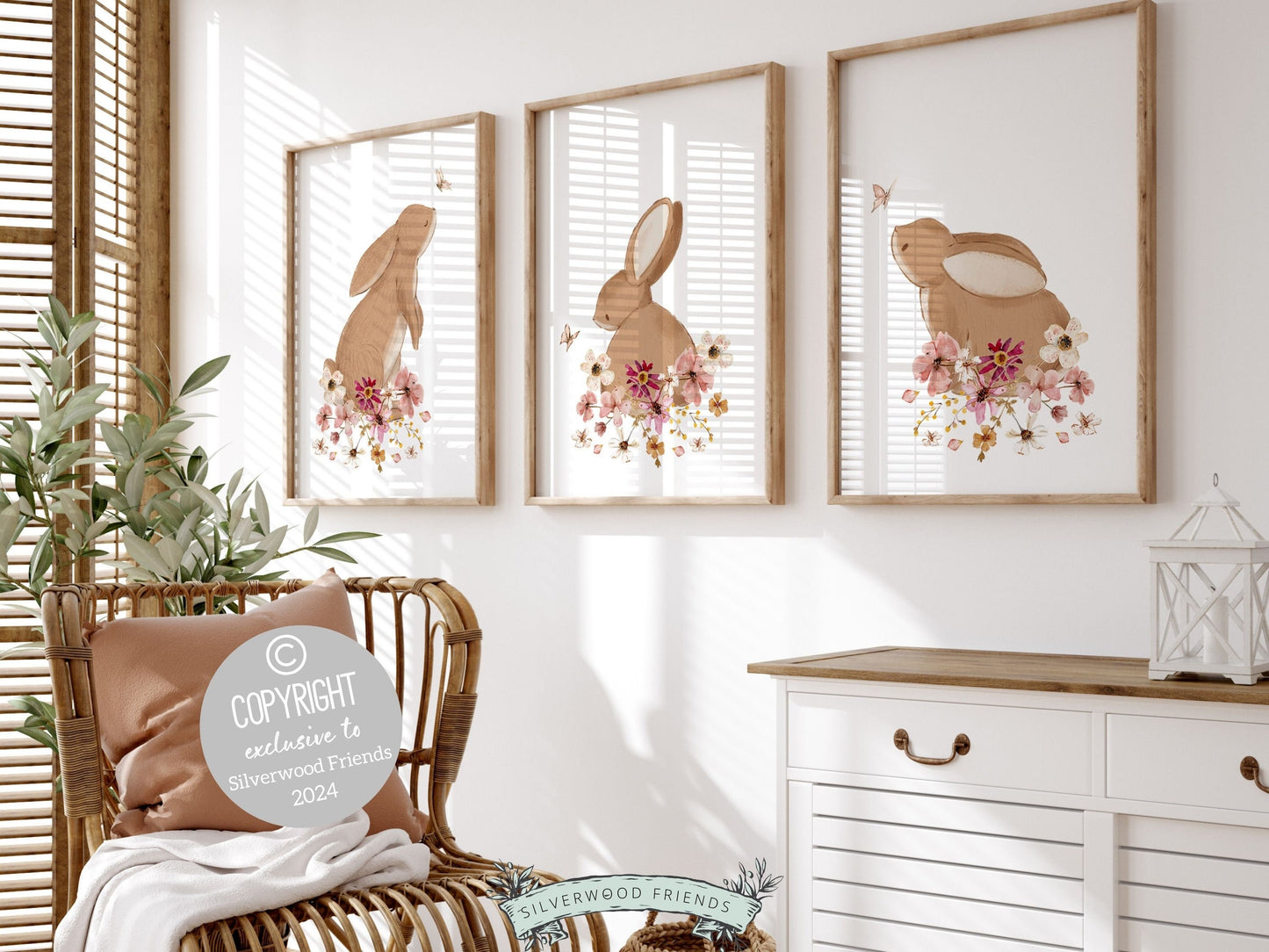 Bunny Nursery Prints, Floral Bunny Nursery Wall Art, Wildflower Nursery Decor, Girl Nursery Prints, Bunny Wildflower Nursery Digital Print