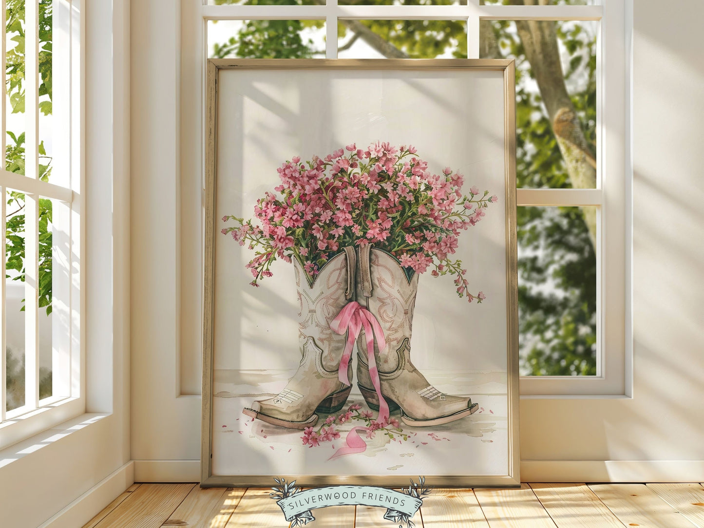 Cowgirl Boots Print, Cowgirl Nursery Decor, Floral Western Nursery Decor Coastal Cowgirl Aesthetic Trendy Dorm Room Wall Decor Digital Print