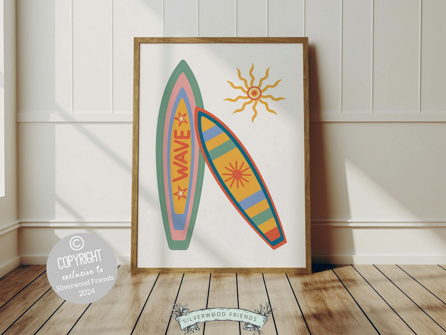 Trendy Retro Prints, Girls Colorful Surf Nursery Wall Art, Preppy Maximalist Dorm Room Decor, Girly Surfboard Teen Room Decor Digital Prints