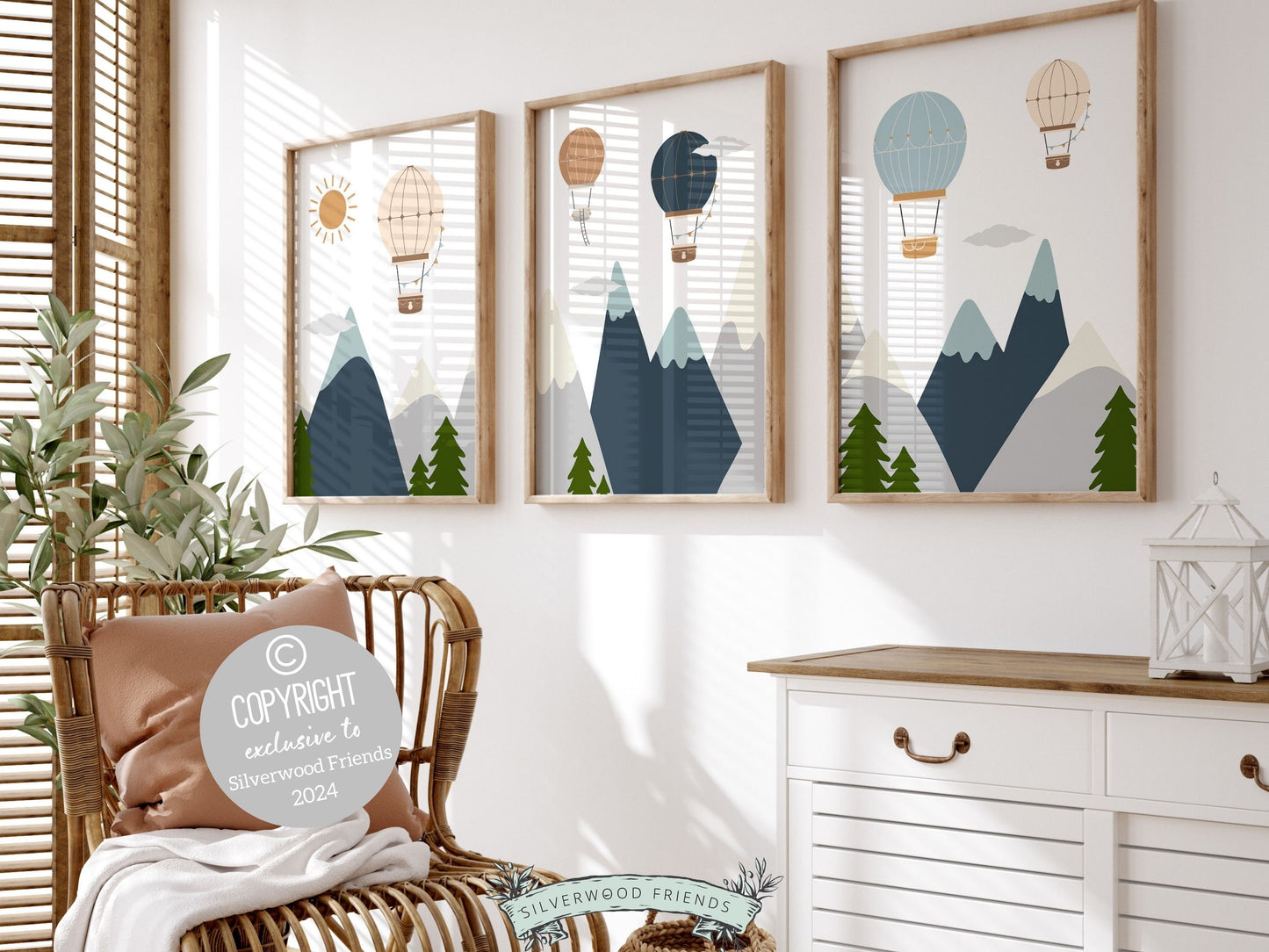 Hot Air Balloon Nursery Prints, Navy Blue Mountain Adventure Nursery Decor, Toddler Boys Transport Adventure Room Wall Decor Digital Prints