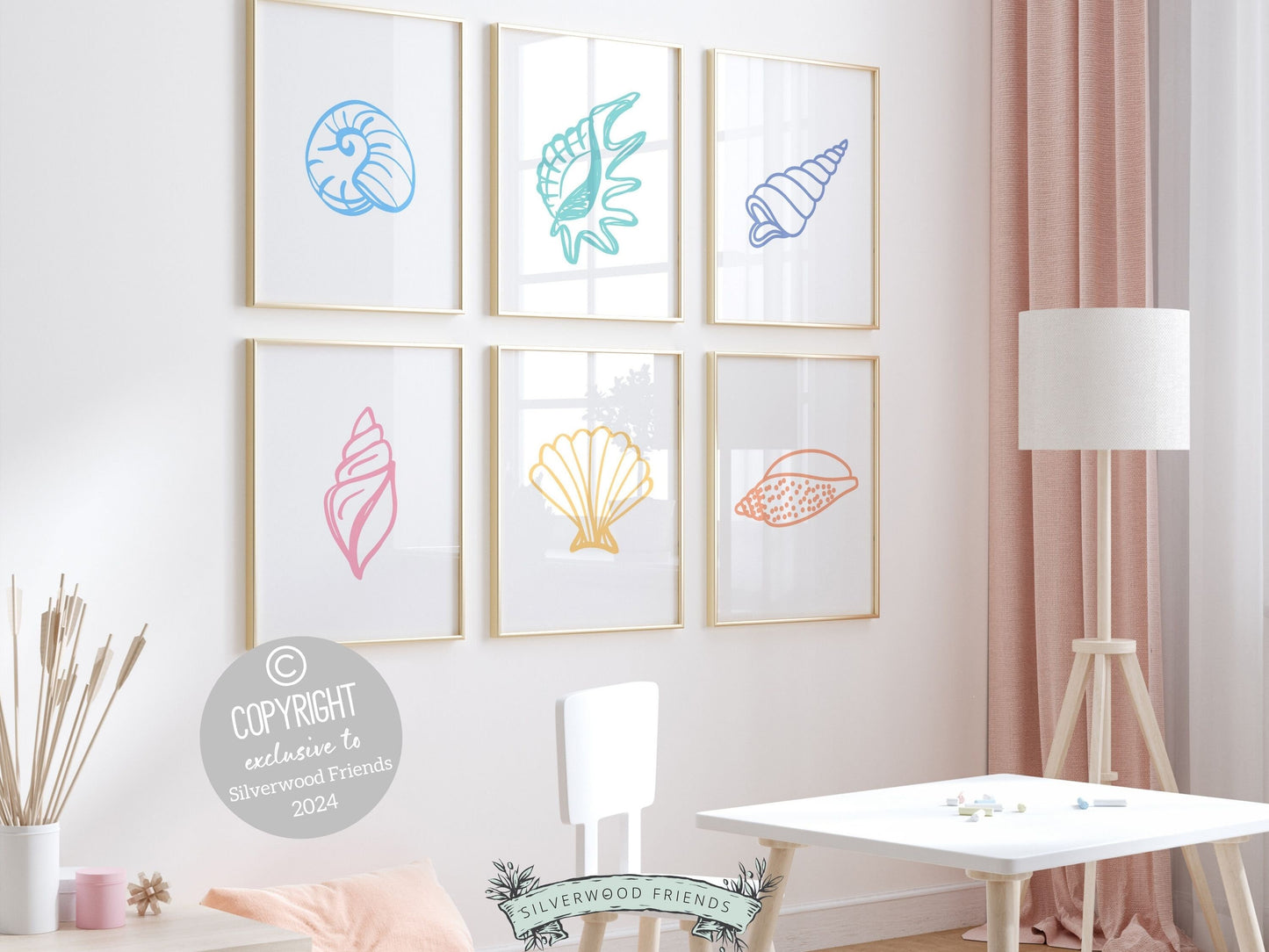 Seashell Coastal Prints, Beachy Wall Art, Pastel Ocean Nursery Print, Nautical Nursery Wall Art, Beach House Kids Room Decor Digital Prints