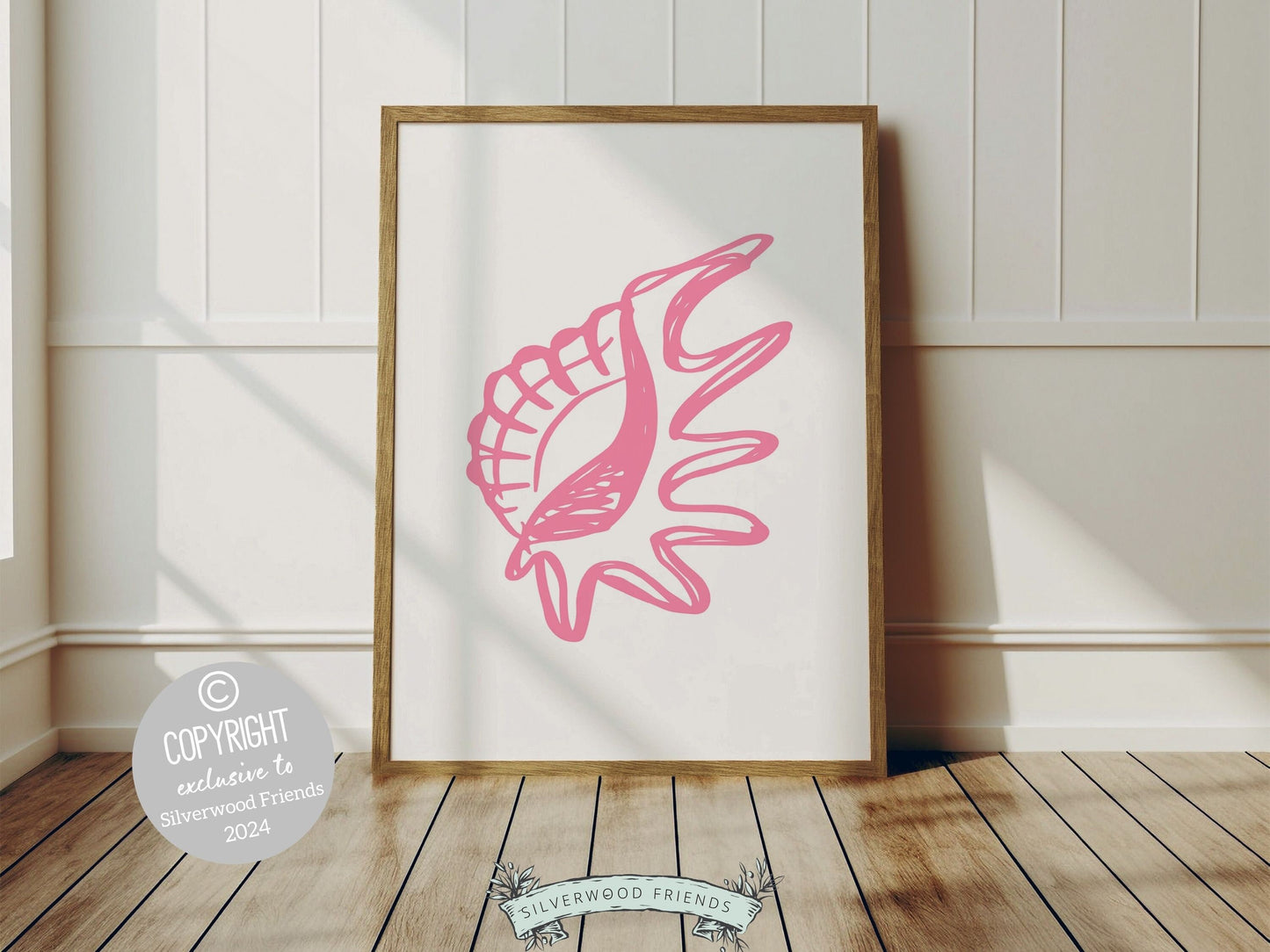 Pink Seashell Coastal Prints, Beachy Wall Art, Ocean Nursery Print, Baby Girl Nursery Wall Art, Beach House Girls Room Decor Digital Prints