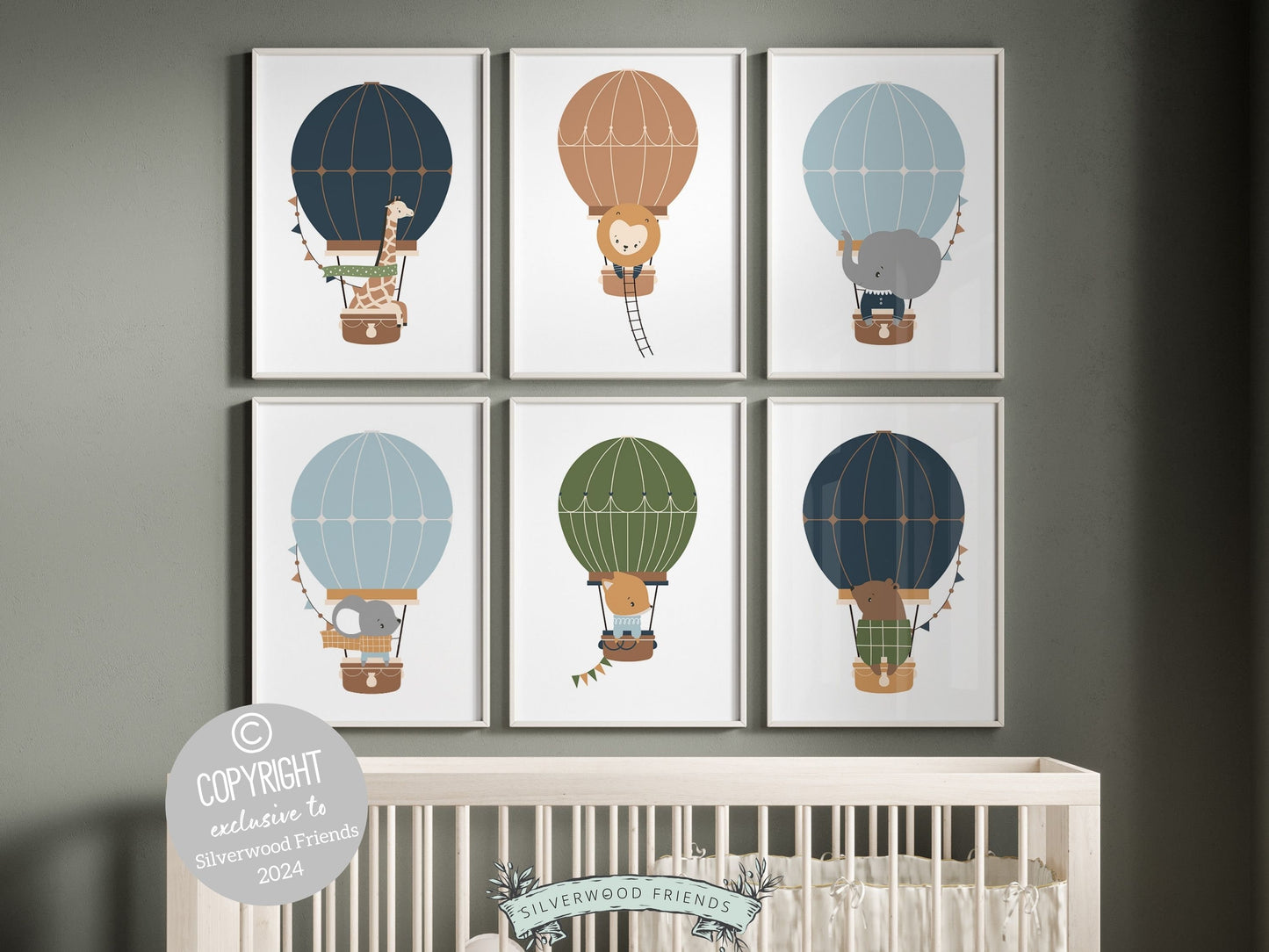 Hot Air Balloon Nursery Prints, Safari Animal Nursery Decor, Jungle Nursery Wall Art, Woodland Animal Balloon Nursery Decor Digital Prints