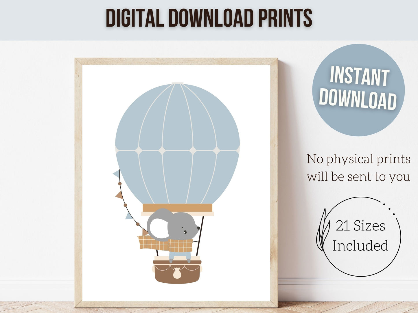 Hot Air Balloon Nursery Prints, Kids Woodland Animal Nursery Decor, Transport Nursery Wall Art, Boys Adventure Room Wall Decor Digital Print