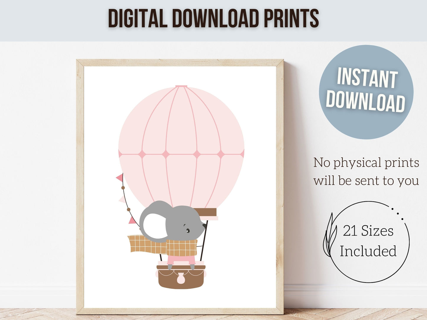 Blush Pink Hot Air Balloon Nursery Prints, Baby Girl Blush Pink Balloon Nursery Decor, Girls Woodland Animal Theme Room Decor Digital Prints