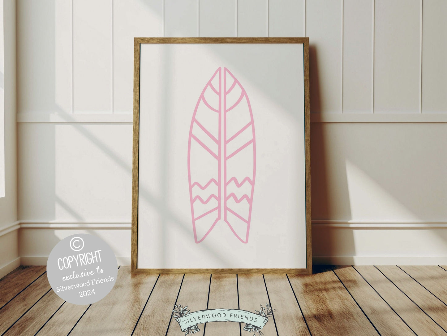 Pink Surfboard Palm Tree Print, Beachy Surfboard Wall Art, Girls Surf Nursery Wall Art, Girly Beach House Surfing Room Decor Digital Print