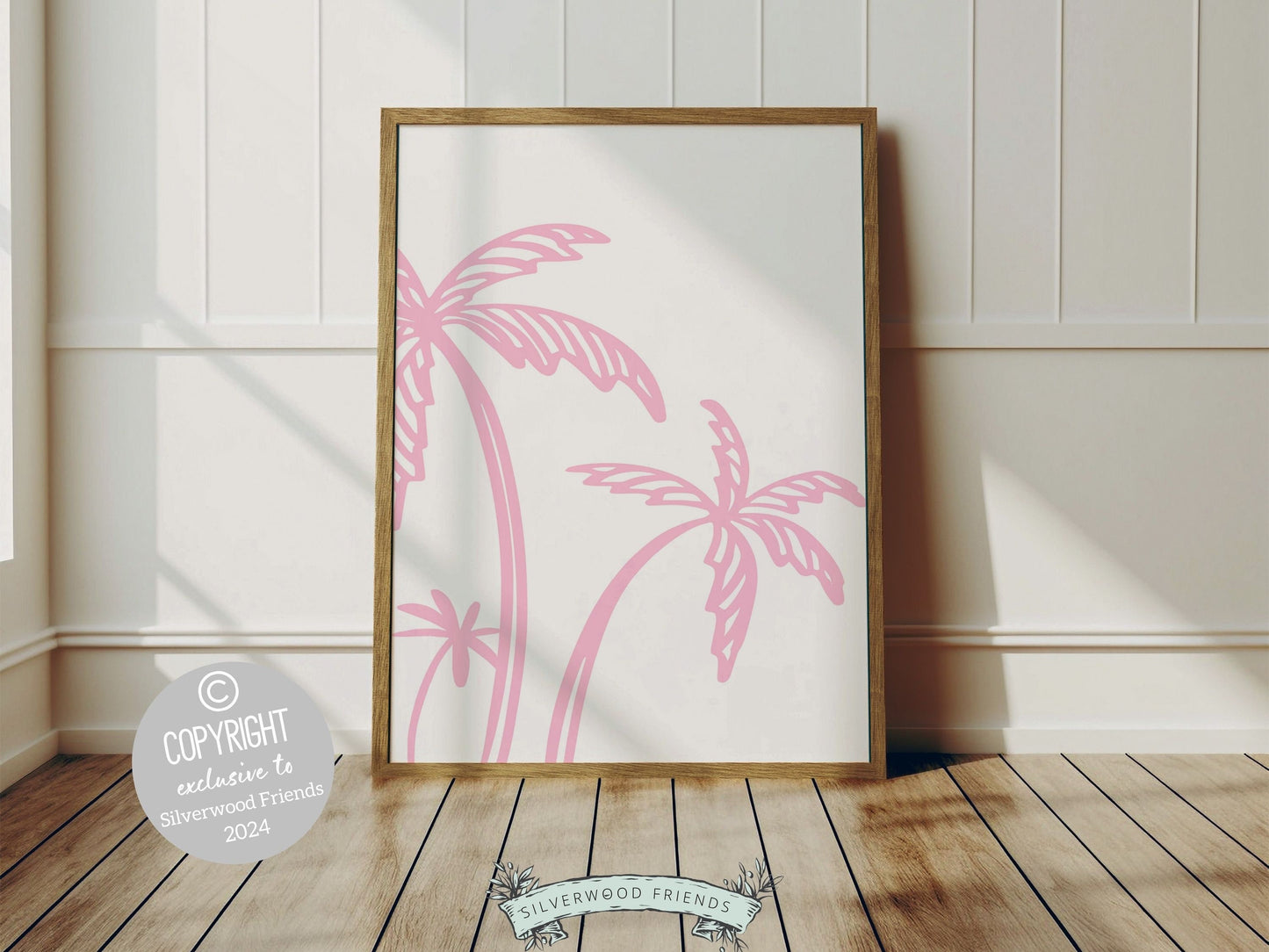 Pink Palm Tree Print, Beachy Nursery Wall Art, Surf Nursery Print Beach House Wall Decor, Girls Trendy Surfing Room Wall Decor Digital Print