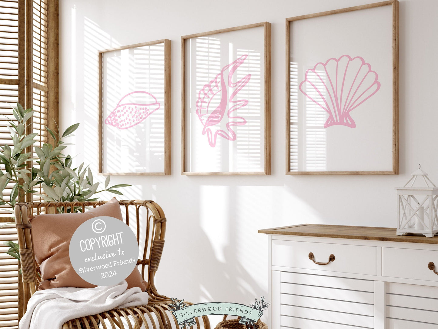 Pink Seashell Prints, Coastal Beachy Wall Art, Ocean Nursery Print, Baby Girl Nursery Wall Art, Beach House Girls Room Decor Digital Prints