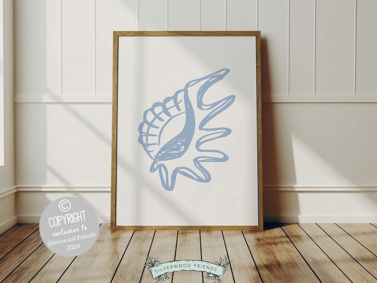 Blue Seashell Prints, Coastal Beachy Wall Art, Under The Sea Minimalist Nursery Wall Art,Beach House Kids Surf Room Wall Decor Digital Print