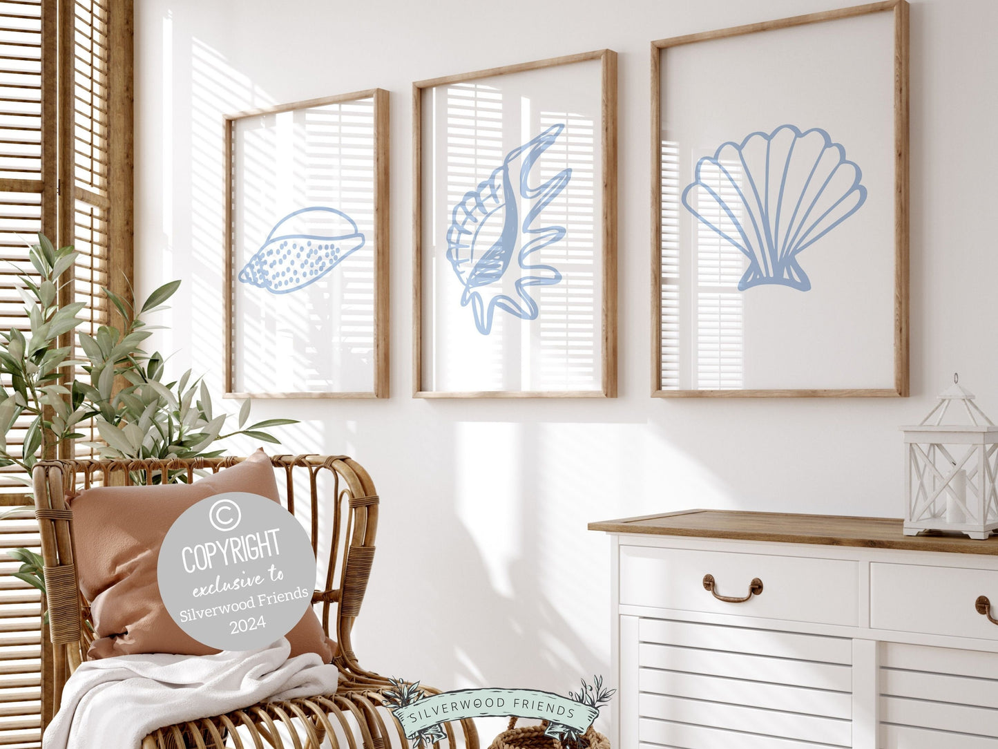 Blue Seashell Prints, Coastal Beachy Wall Art, Under The Sea Minimalist Nursery Wall Art,Beach House Kids Surf Room Wall Decor Digital Print