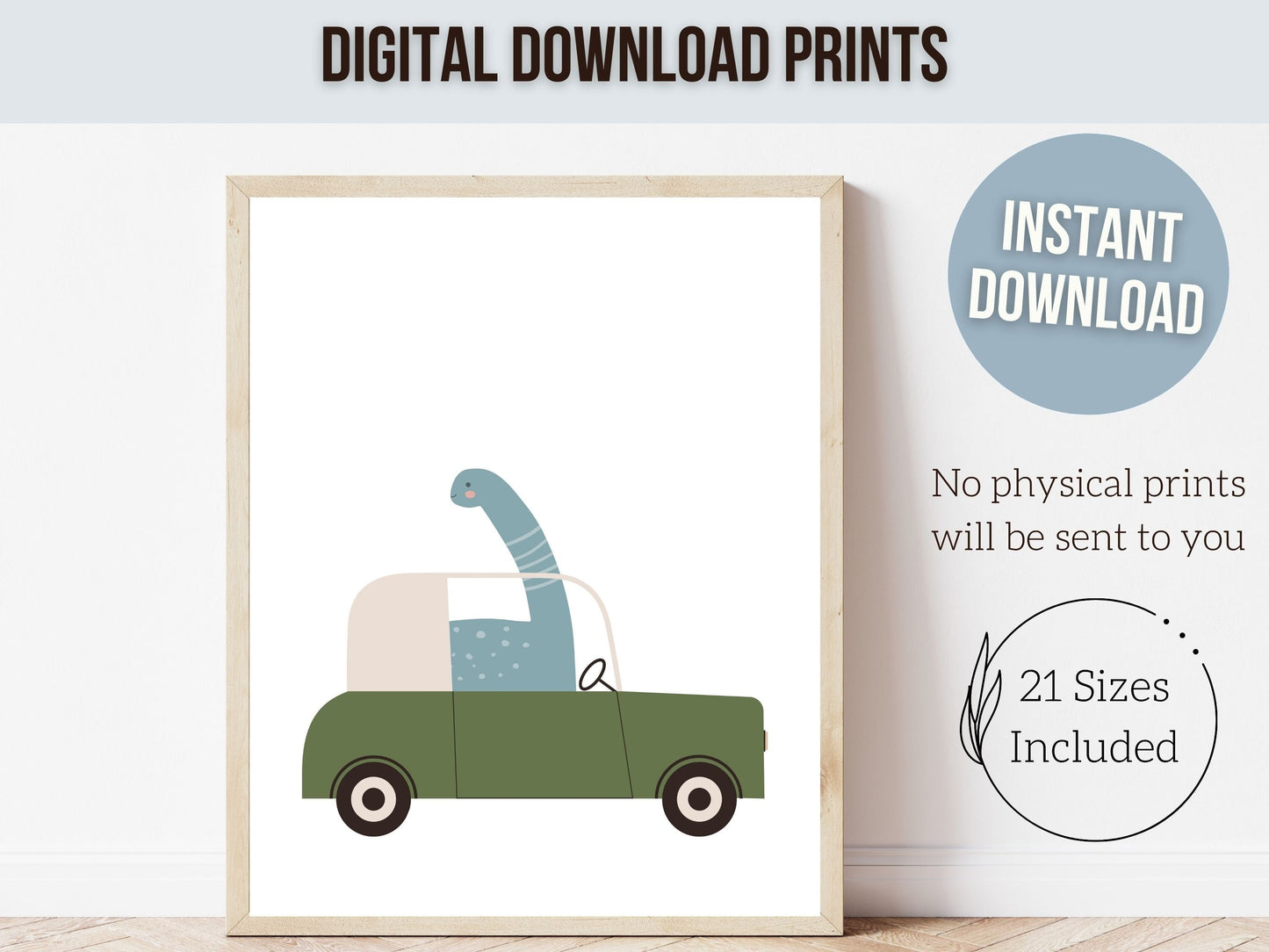 Dinosaur Nursery Print, Toddler Boys Transport Nursery Room Decor, Dinosaur Playroom Print Set, Baby Boy Dino Car Nursery Art Digital Print
