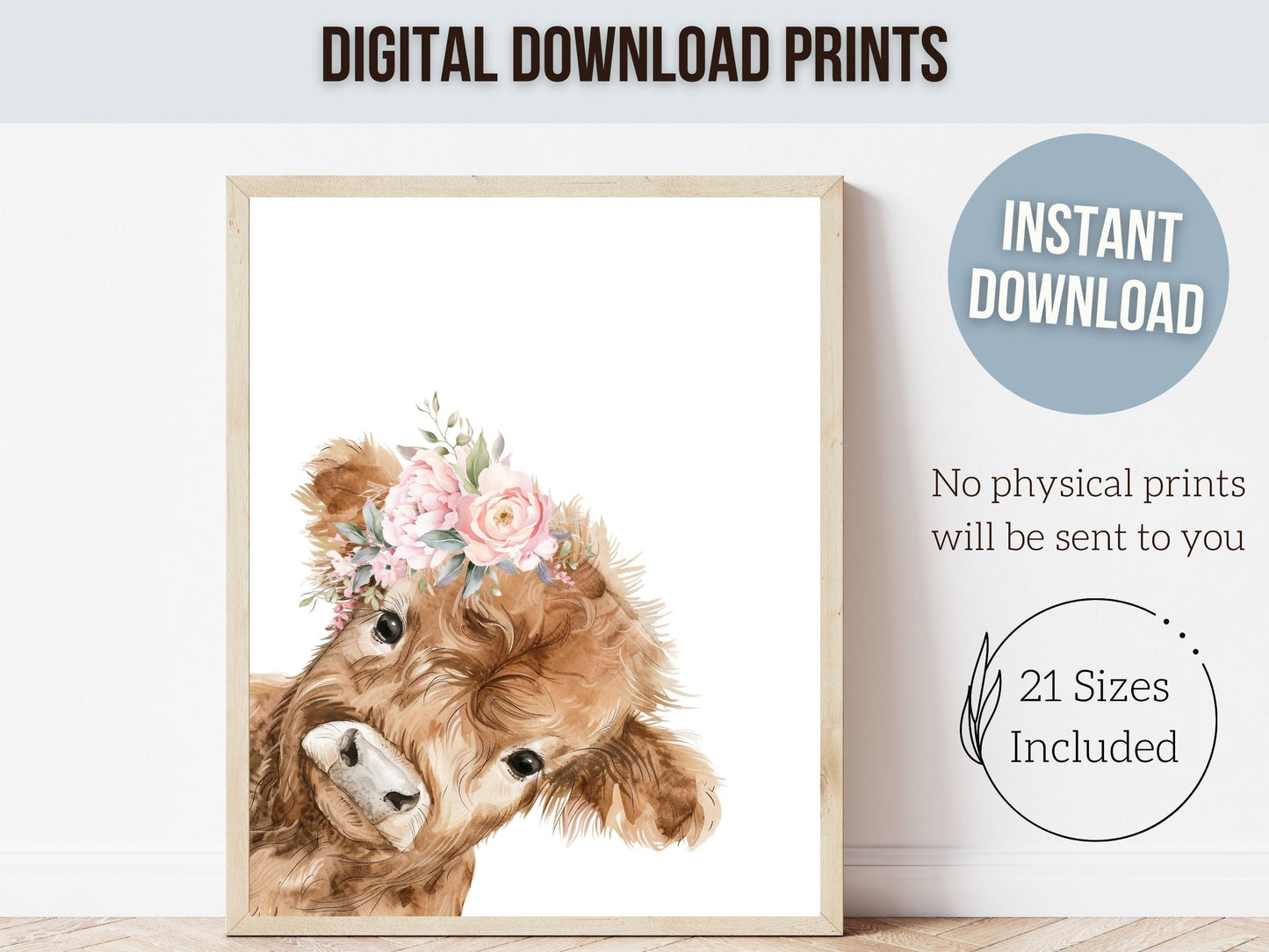 Peeking Highland Cow Nursery Print, Girl Highland Cow Nursery Decor, Baby Girl Watercolor Highland Cow Gift Farm Bedroom Decor Digital Print