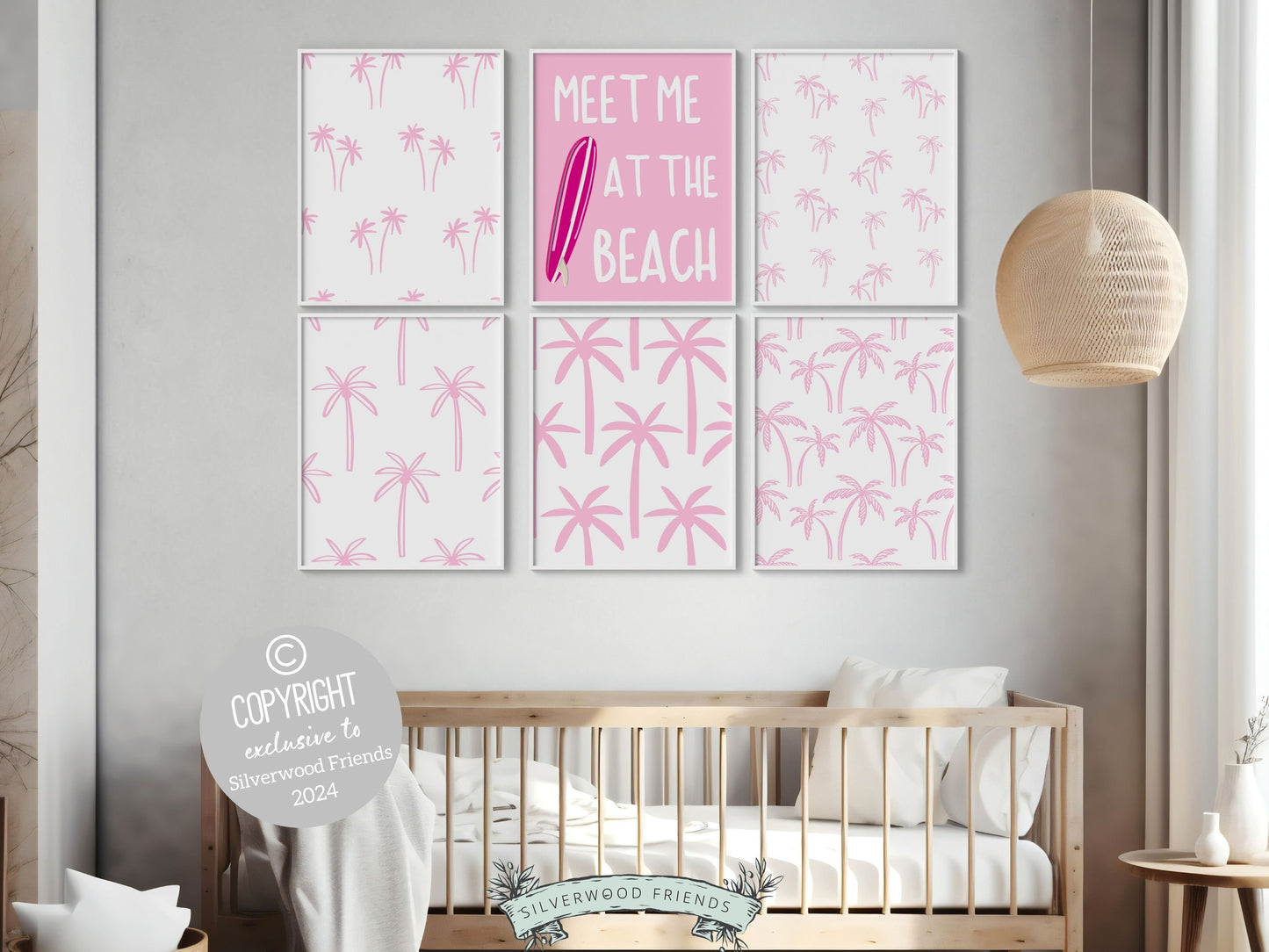Pink Surfboard Palm Tree Print, Beachy Dorm Room Wall Art, Girls Surf Nursery Wall Art, Girly Beach House Surfing Room Decor Digital Print