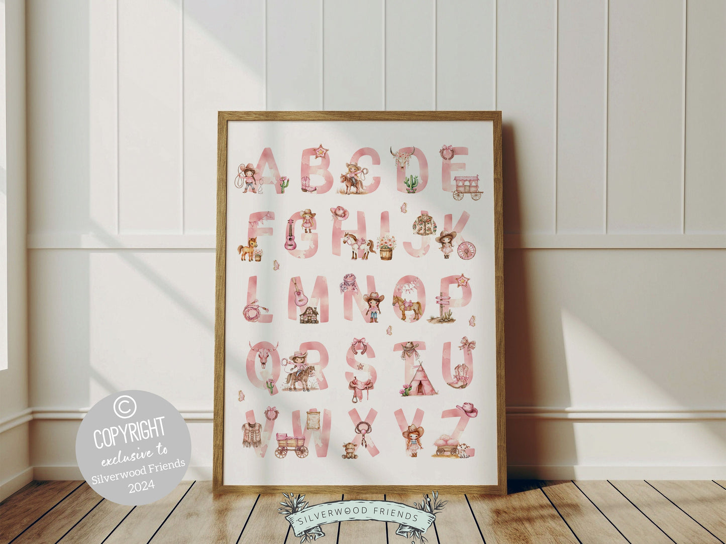 Cowgirl Alphabet Nursery Print, Cowgirl Nursery Decor, Baby Girl Western Nursery Decor, Wild West Rodeo Horse Nursery Wall Art Digital Print