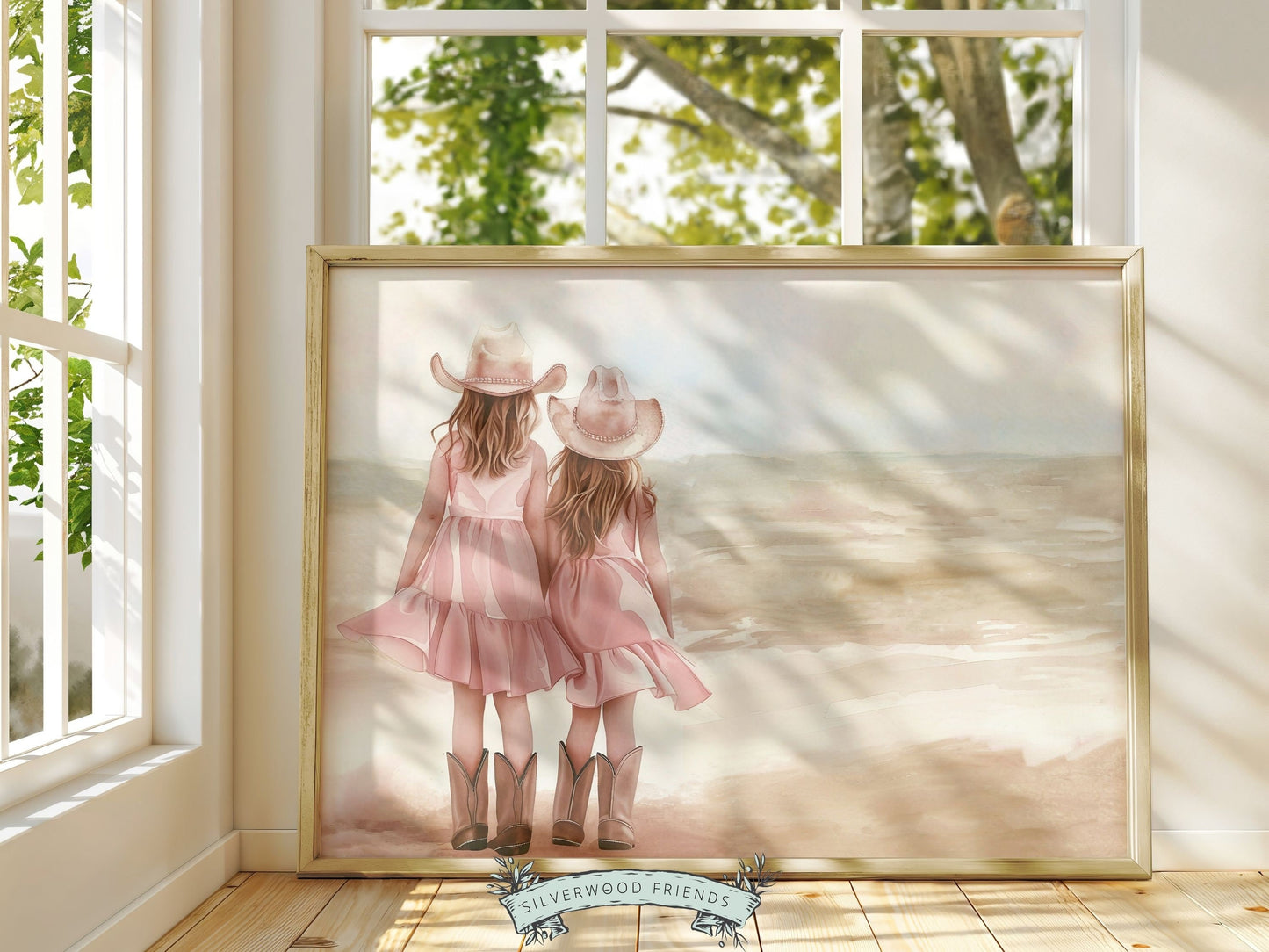 Coastal Cowgirl Nursery Print, Cowgirl Nursery Decor, Baby Girl Western Nursery Decor, Little Cowgirl Sisters Nursery Wall Art Digital Print