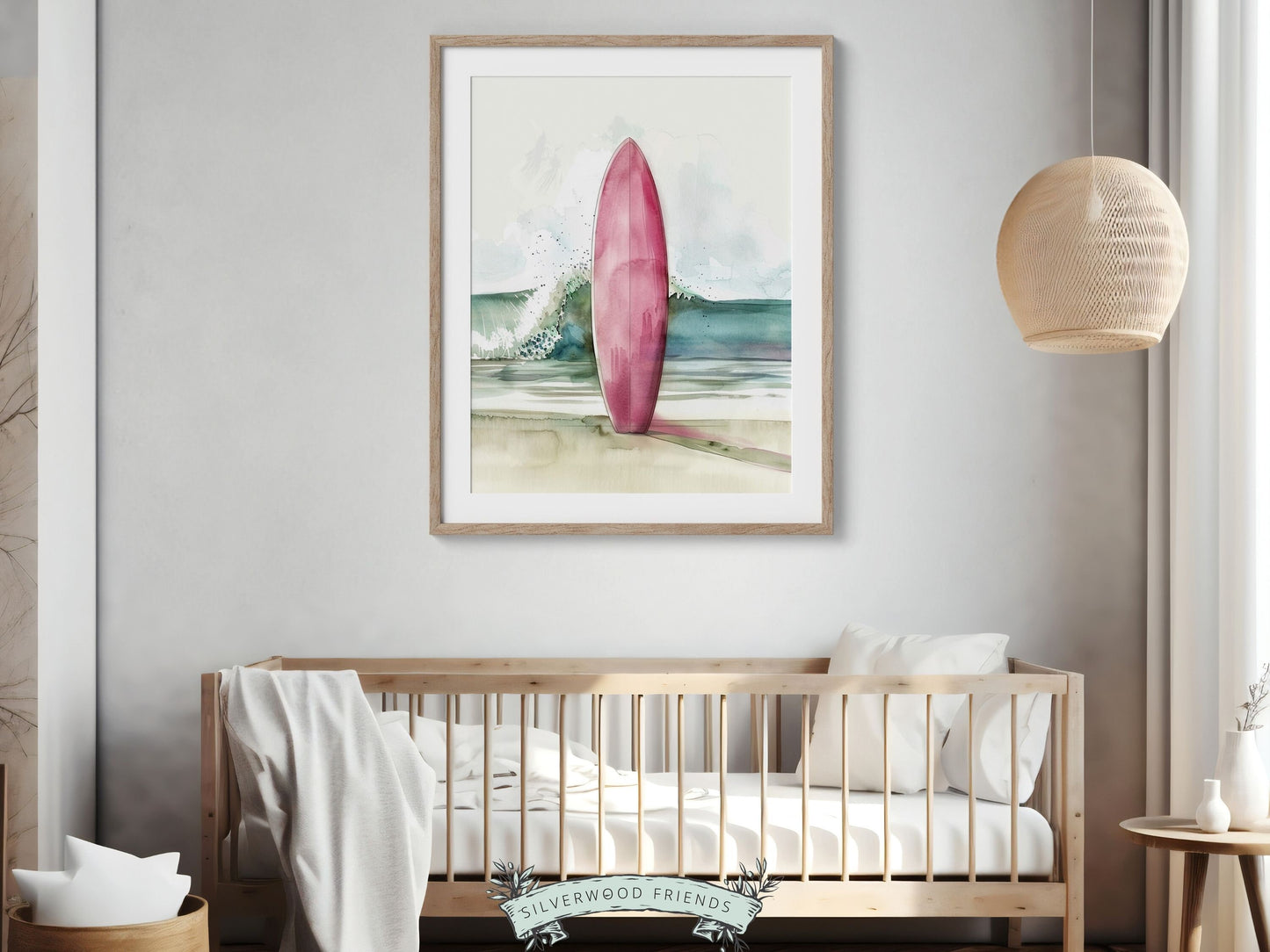 Pink Surfboard Print, Beachy Surfboard Wall Art, Baby Girl Ocean Nursery Wall Art,Beach House Surf Poster Dorm Room Wall Decor Digital Print