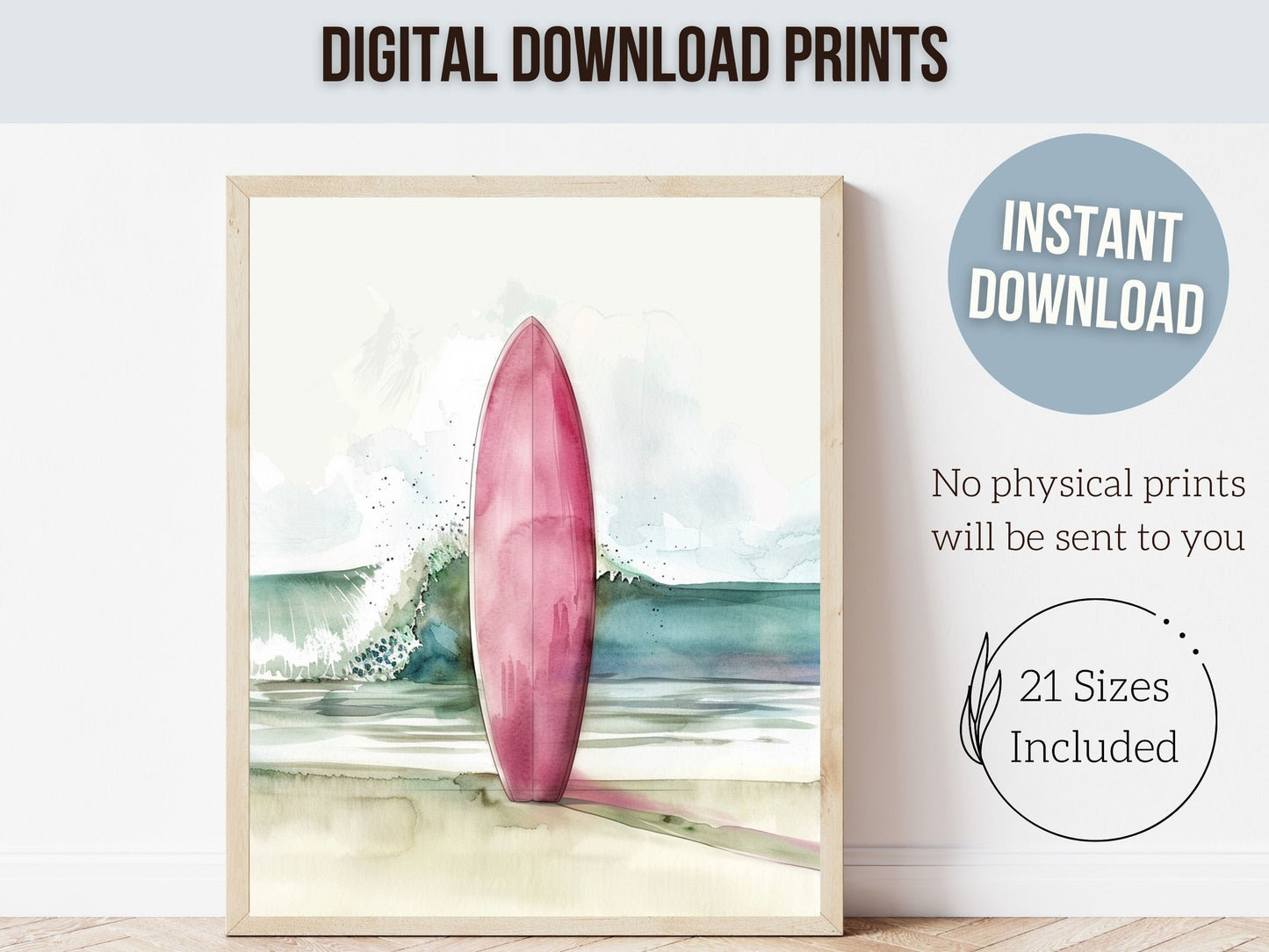 Pink Surfboard Print, Beachy Surfboard Wall Art, Baby Girl Ocean Nursery Wall Art,Beach House Surf Poster Dorm Room Wall Decor Digital Print
