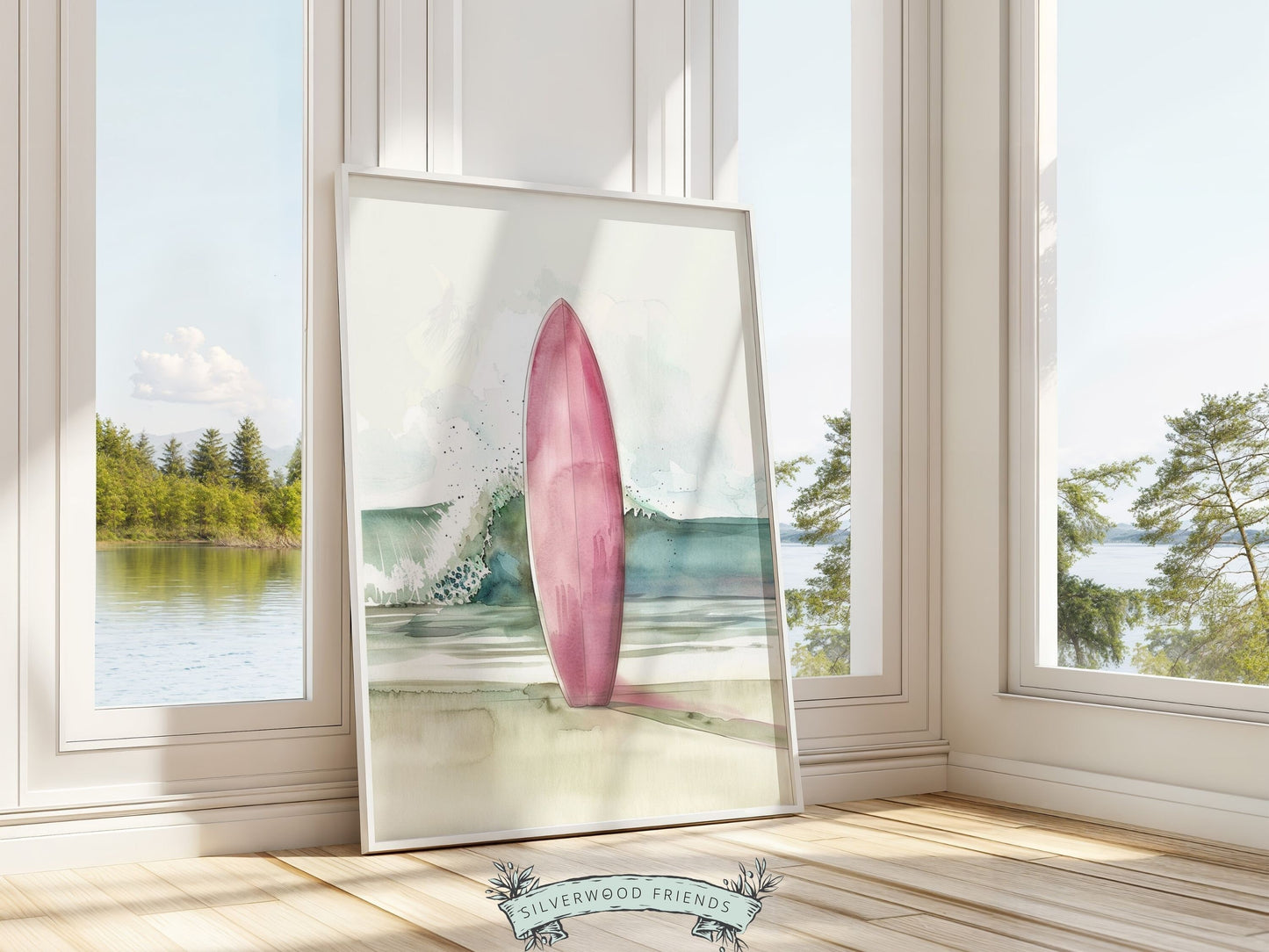 Pink Surfboard Print, Beachy Surfboard Wall Art, Baby Girl Ocean Nursery Wall Art,Beach House Surf Poster Dorm Room Wall Decor Digital Print