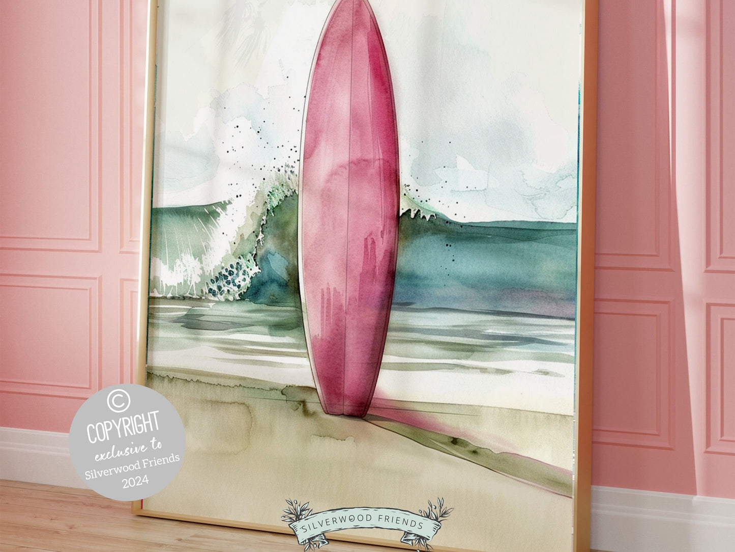 Pink Surfboard Print, Beachy Surfboard Wall Art, Baby Girl Ocean Nursery Wall Art,Beach House Surf Poster Dorm Room Wall Decor Digital Print