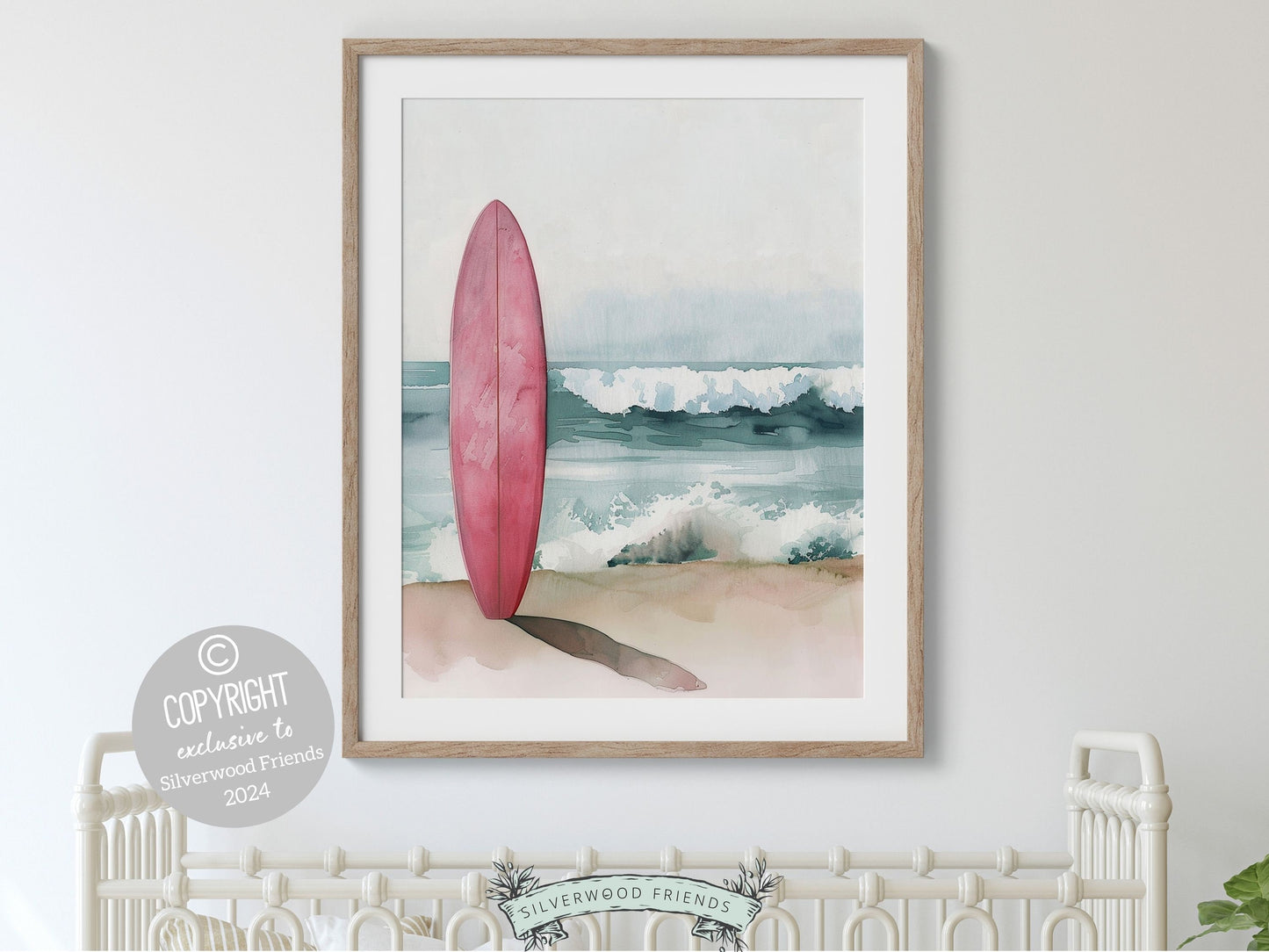 Pink Surfboard Print, Beachy Surfboard Wall Art, Ocean Nursery Wall Art, Trendy Beach House Surf Poster, Dorm Room Wall Decor Digital Print