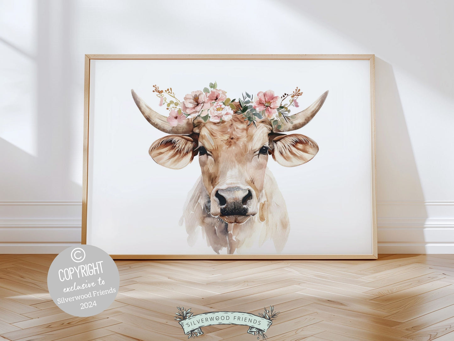 Highland Cow Print, Highland Cow Nursery Decor, Highland Cow Gift Kids Farm Bedroom Wall Decor, Floral Highland Cow Nursery Digital Print