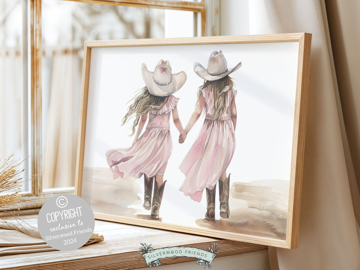 Coastal Cowgirl Nursery Print, Cowgirl Nursery Decor, Baby Girl Western Nursery Decor, Little Cowgirl Sisters Nursery Wall Art Digital Print