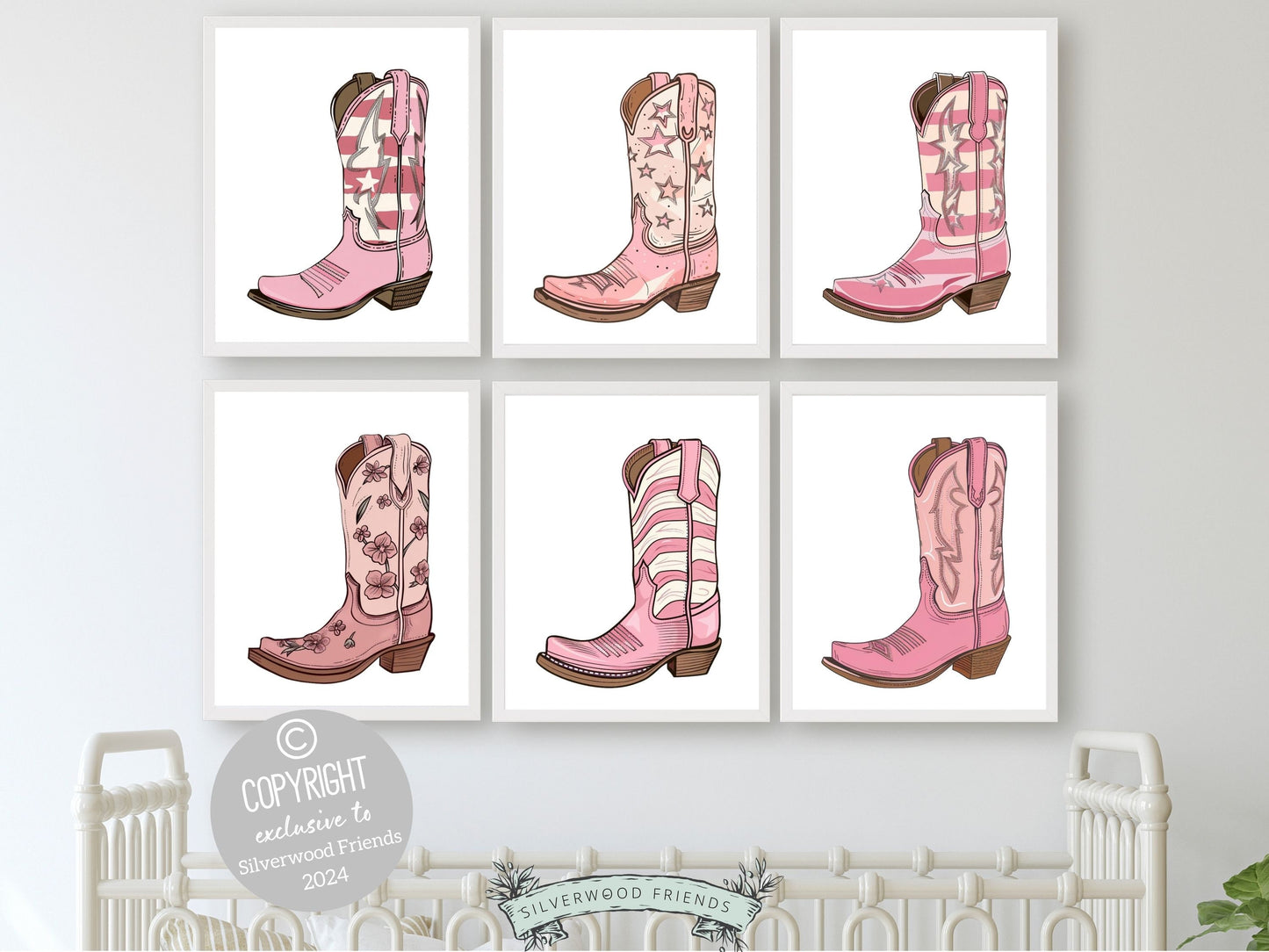 Pink Cowgirl Boot Prints, Girls Pink Cowgirl Nursery Decor, Baby Girl Western Nursery Decor, Baby Girl Horse Nursery Wall Art Digital Prints