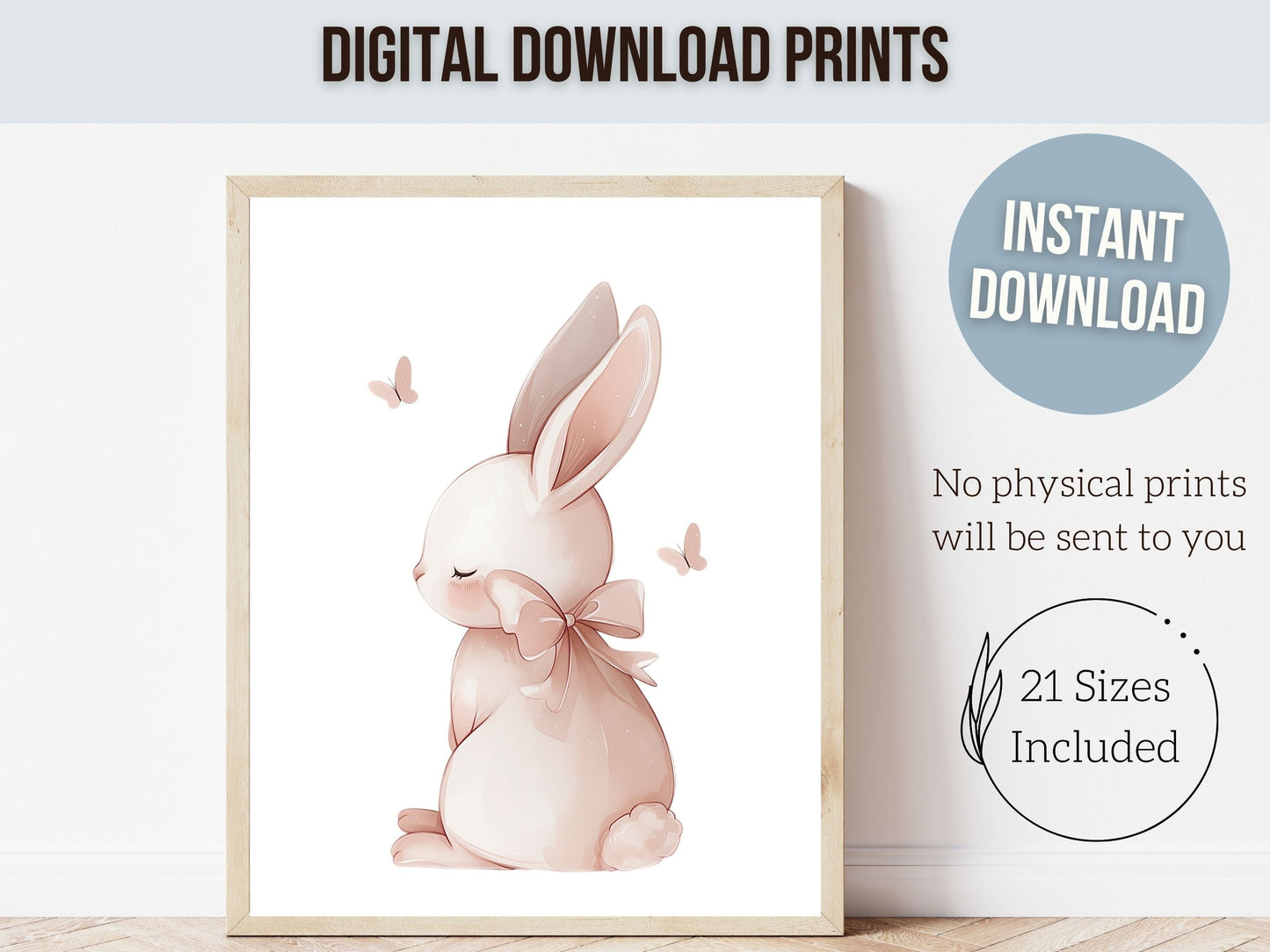 Bunny Nursery Prints, Floral Bunny Nursery Wall Art, Wildflower Nursery Decor, Girls Nursery Prints, Blush Pink Bunny Nursery Digital Prints