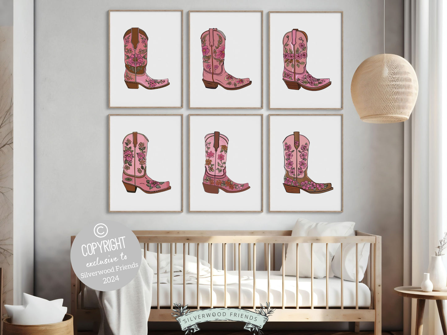 Pink Cowgirl Boot Prints, Girls Pink Cowgirl Nursery Decor, Baby Girl Western Nursery Decor, Baby Girl Horse Nursery Wall Art Digital Prints