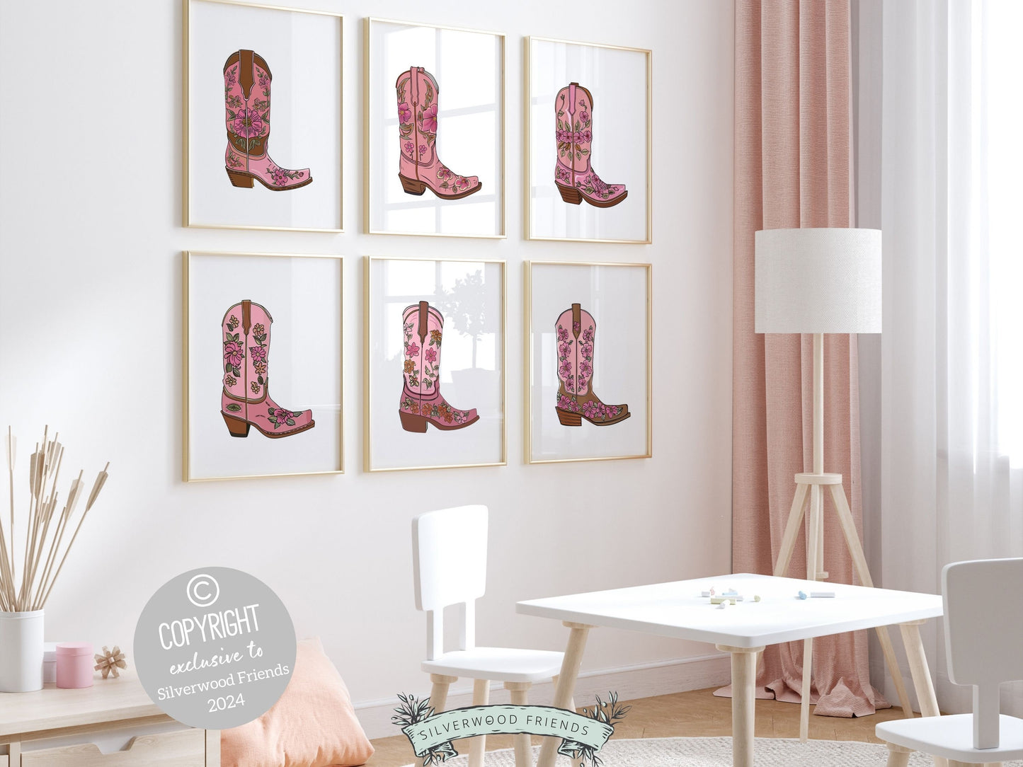 Pink Cowgirl Boot Prints, Girls Pink Cowgirl Nursery Decor, Baby Girl Western Nursery Decor, Baby Girl Horse Nursery Wall Art Digital Prints