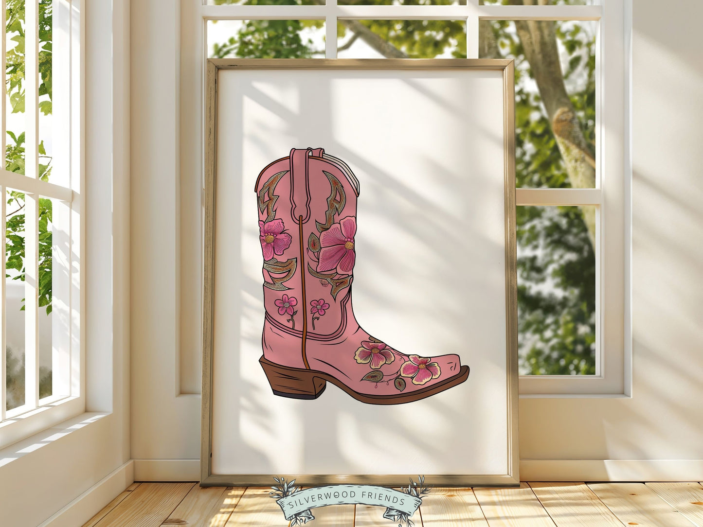 Pink Cowgirl Boot Prints, Girls Pink Cowgirl Nursery Decor, Floral Western Nursery Decor, Baby Girl Horse Nursery Wall Art Digital Prints