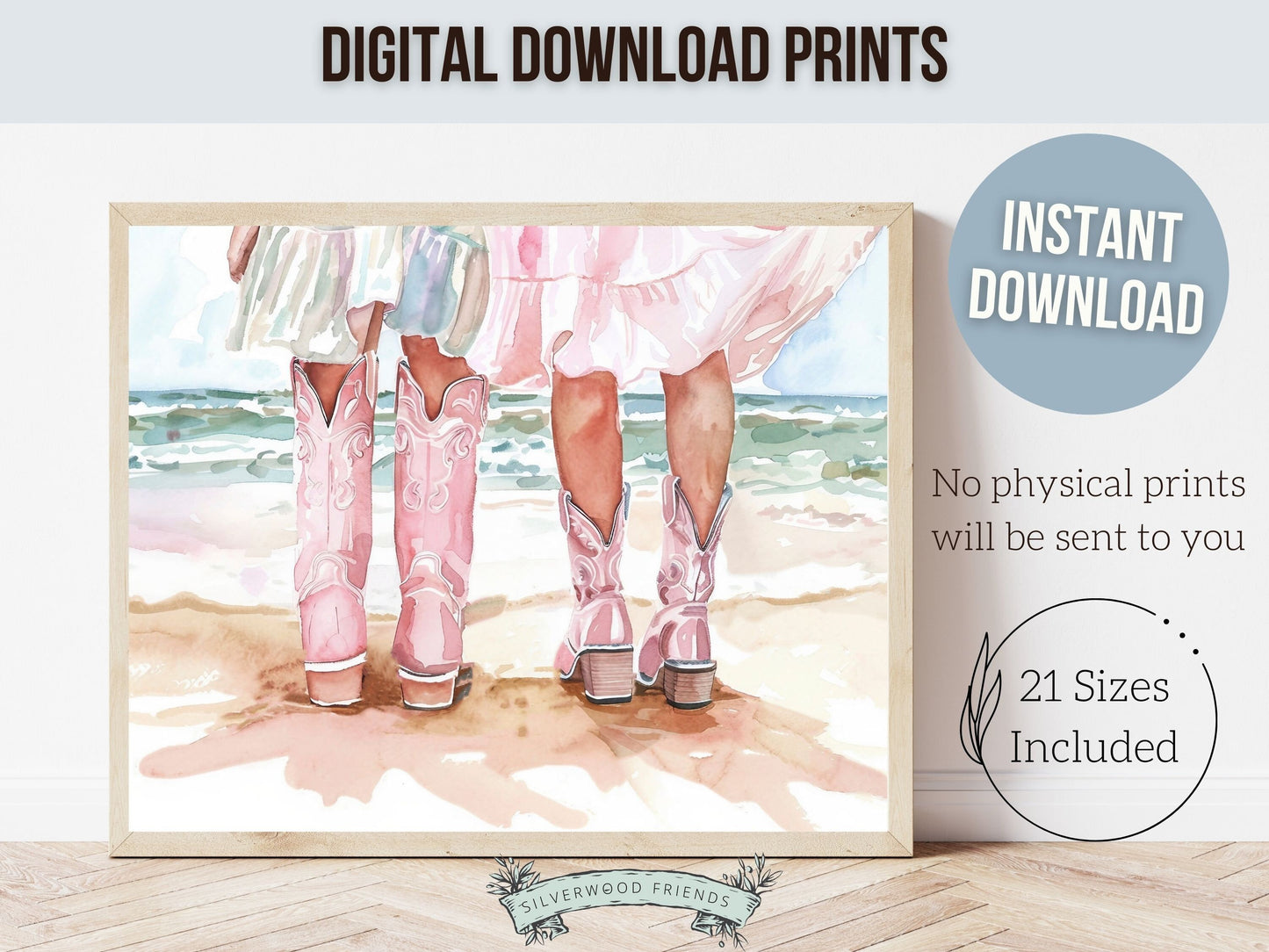 Coastal Cowgirl Nursery Print, Baby Girl Cowgirl Western Nursery Decor, Trendy Pink Cowgirl Boots, Girly Tween Room Wall Decor Digital Print