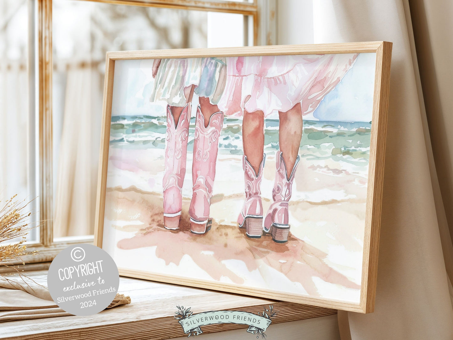 Coastal Cowgirl Nursery Print, Baby Girl Cowgirl Western Nursery Decor, Trendy Pink Cowgirl Boots, Girly Tween Room Wall Decor Digital Print