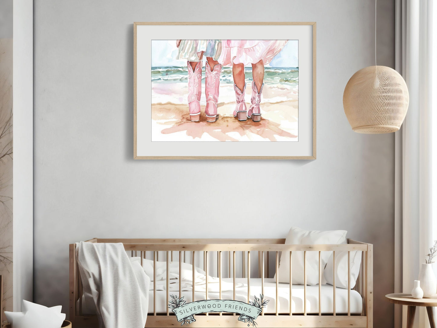 Coastal Cowgirl Nursery Print, Baby Girl Cowgirl Western Nursery Decor, Trendy Pink Cowgirl Boots, Girly Tween Room Wall Decor Digital Print