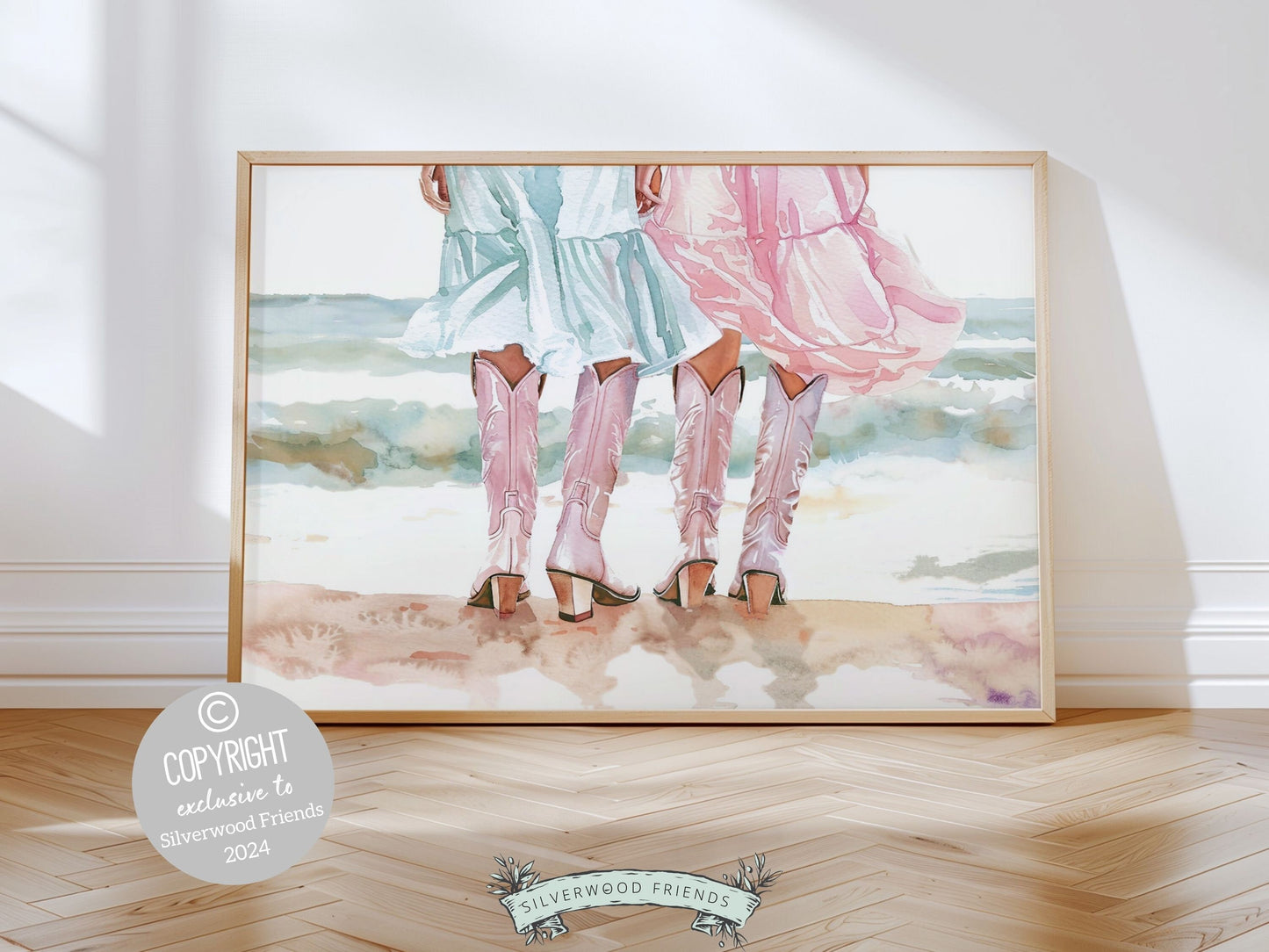 Coastal Cowgirl Print, Trendy Pink Cowgirl Boots Wall Art, Girly Western Wall Decor, Preppy Cowgirl Boots Room Decor Ocean Digital Print