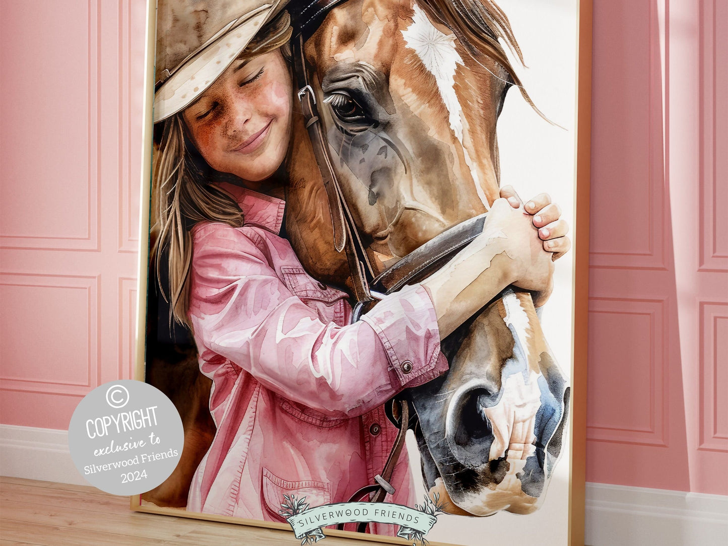 Watercolor print, depicting a cowgirl with her beloved horse. Our charming artwork effortlessly enhances your cowgirl themed decor, perfect for your little ones space or as a heartfelt baby shower gift for horse riding enthusiasts.