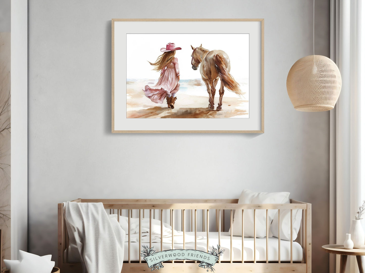 Cowgirl Horse Beach Print, Cowgirl Beachy Nursery Wall Art, Coastal Cowgirl Western Decor, Girl Horse Riding Picture Digital Download Print