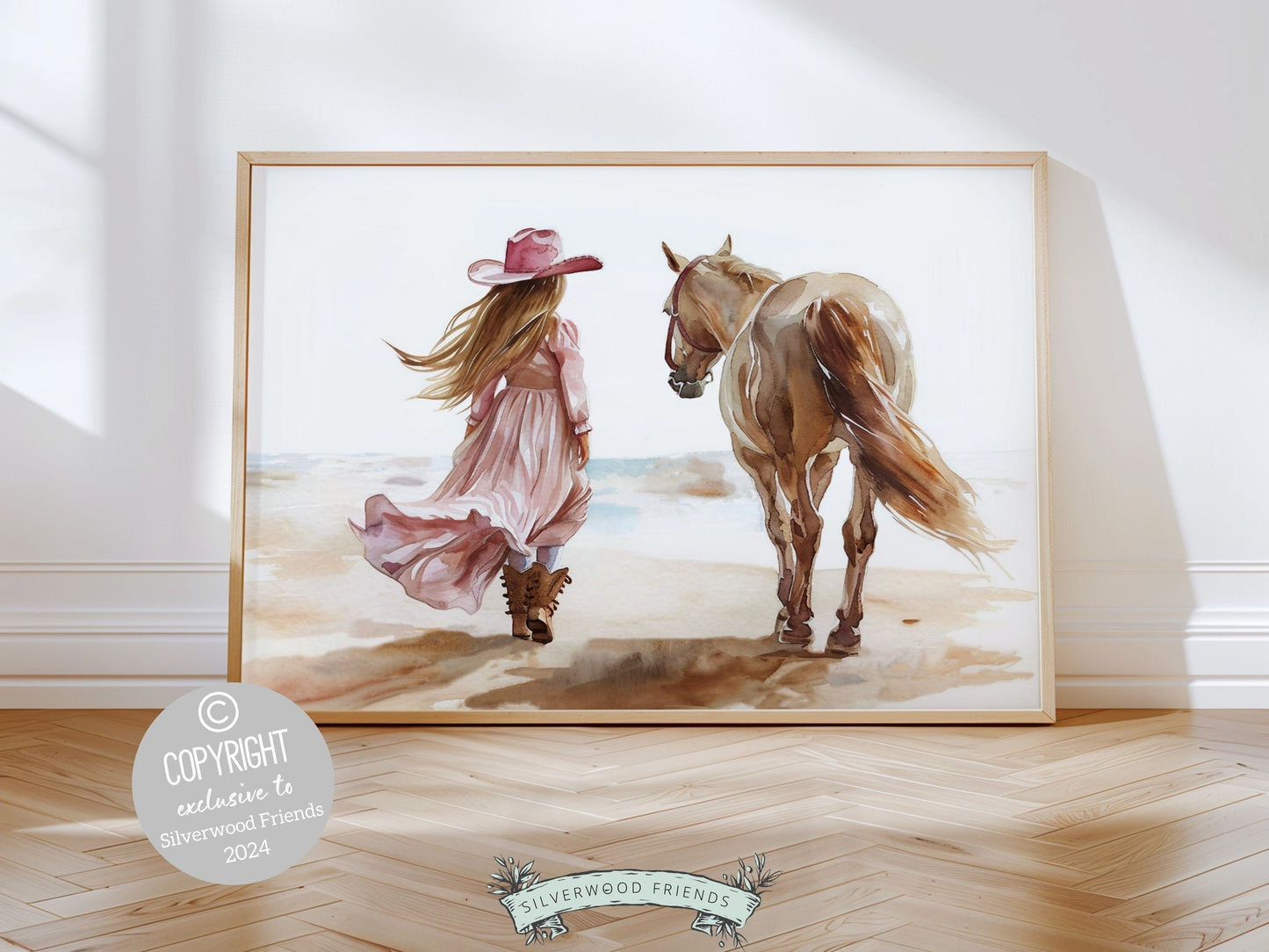 Cowgirl Horse Beach Print, Cowgirl Beachy Nursery Wall Art, Coastal Cowgirl Western Decor, Girl Horse Riding Picture Digital Download Print