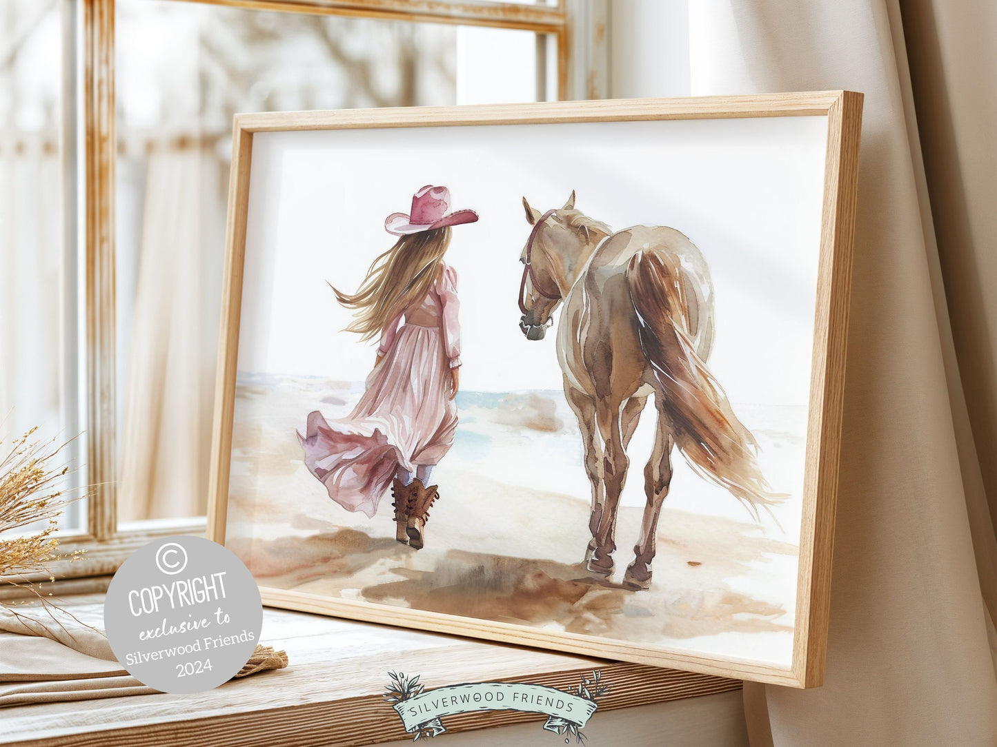 Cowgirl Horse Beach Print, Cowgirl Beachy Nursery Wall Art, Coastal Cowgirl Western Decor, Girl Horse Riding Picture Digital Download Print