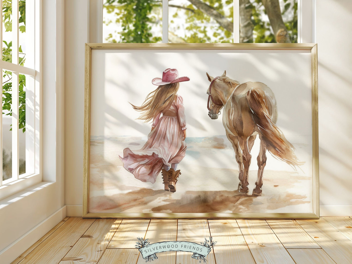 Cowgirl Horse Beach Print, Cowgirl Beachy Nursery Wall Art, Coastal Cowgirl Western Decor, Girl Horse Riding Picture Digital Download Print