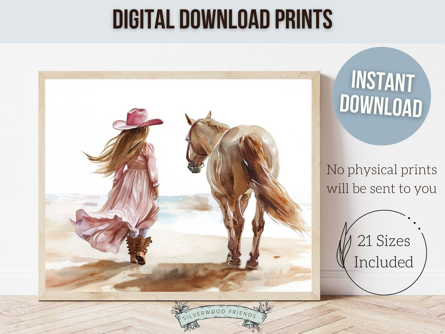 Cowgirl Horse Beach Print, Cowgirl Beachy Nursery Wall Art, Coastal Cowgirl Western Decor, Girl Horse Riding Picture Digital Download Print
