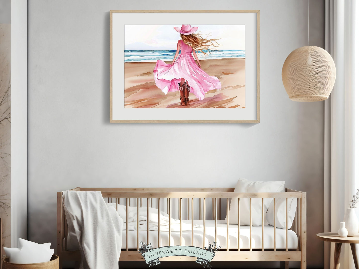Coastal Cowgirl Nursery Print, Pink Cowgirl Picture, Western Bedroom Wall Decor, Trendy Beachy Cowgirl Dorm Room Wall Decor Digital Print