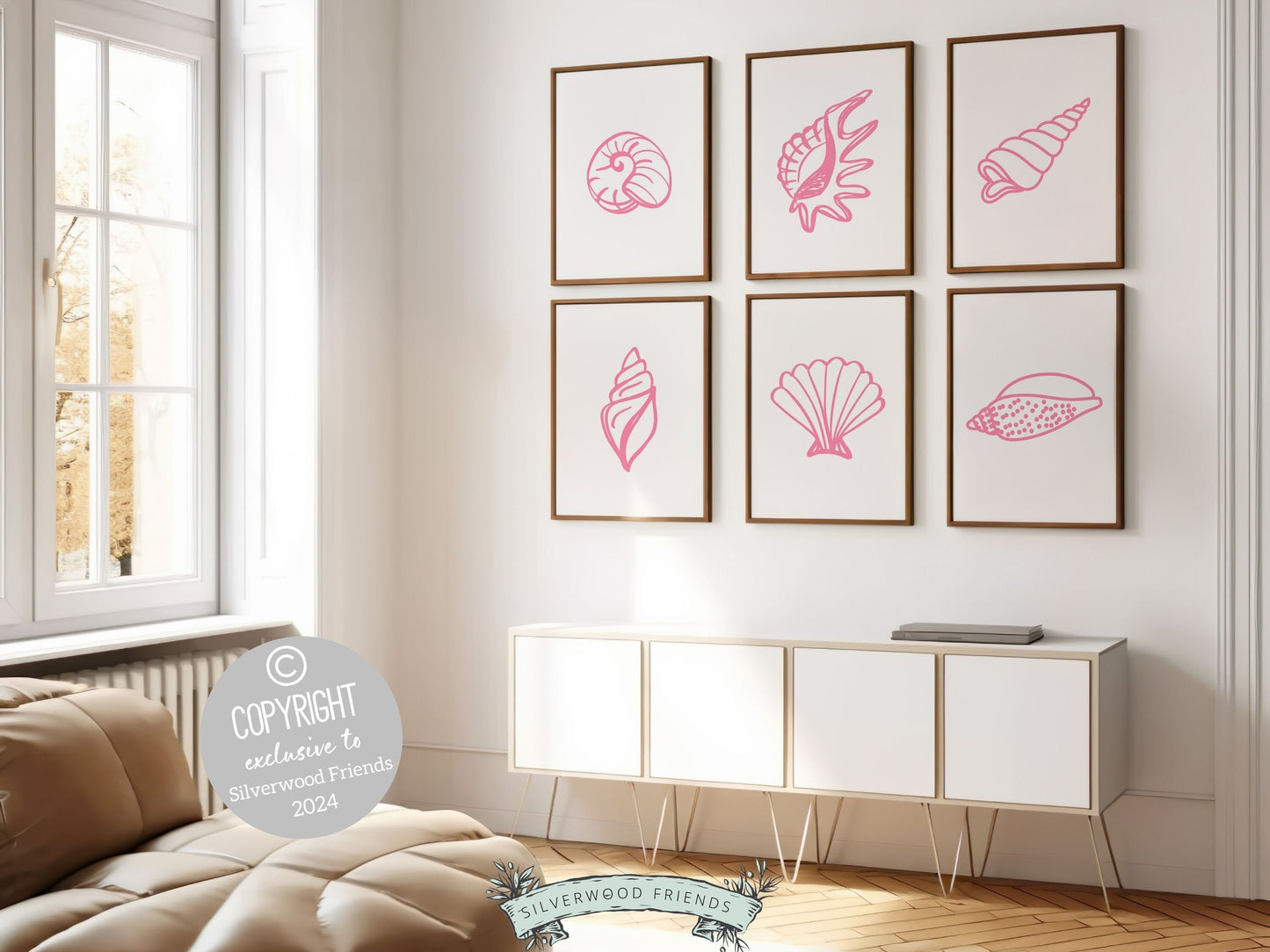Pink Seashell Coastal Prints, Beachy Wall Art, Ocean Nursery Print, Baby Girl Nursery Wall Art, Beach House Girls Room Decor Digital Prints