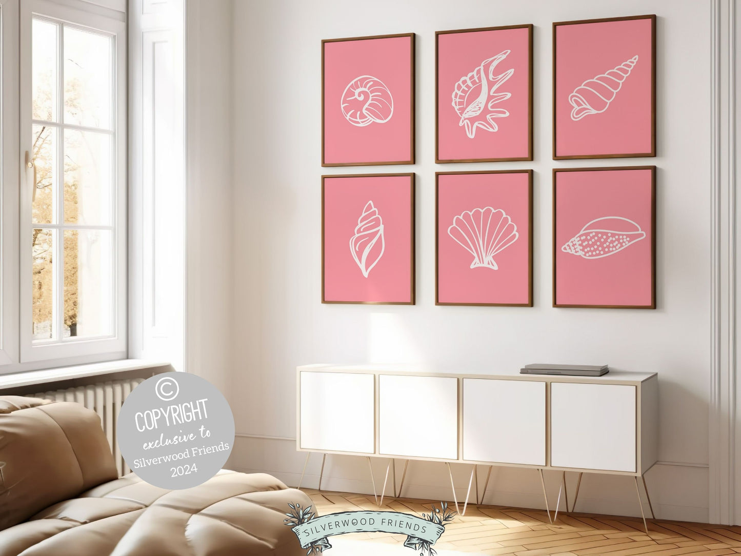 Pink Seashell Coastal Prints, Beachy Wall Art, Under The Sea Nursery Print, Minimalist Nursery Wall Art Beach House Room Decor Digital Print