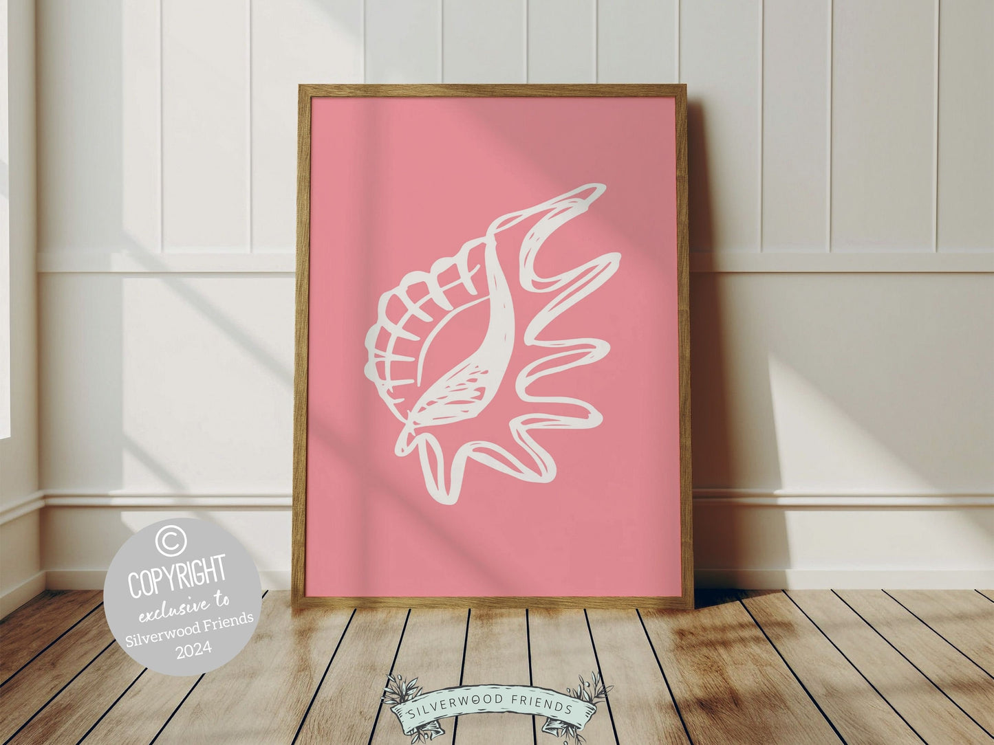 Pink Seashell Coastal Prints, Beachy Wall Art, Under The Sea Nursery Print, Minimalist Nursery Wall Art Beach House Room Decor Digital Print