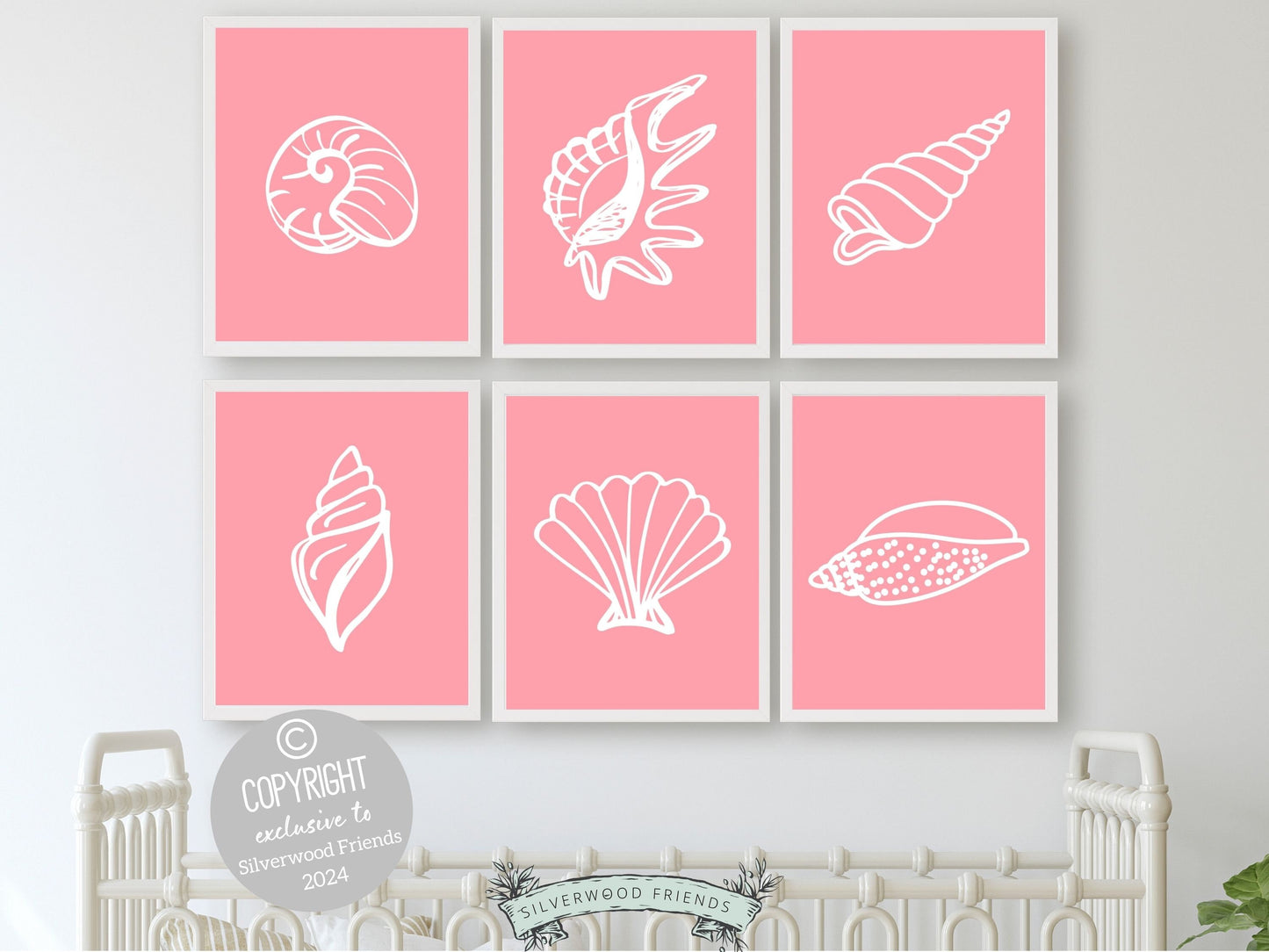 Pink Seashell Coastal Prints, Beachy Wall Art, Under The Sea Nursery Print, Minimalist Nursery Wall Art Beach House Room Decor Digital Print