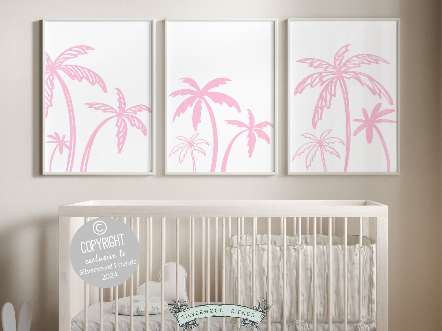 Pink Palm Tree Print, Beachy Nursery Wall Art, Surf Nursery Print Beach House Wall Decor, Girls Trendy Surfing Room Wall Decor Digital Print